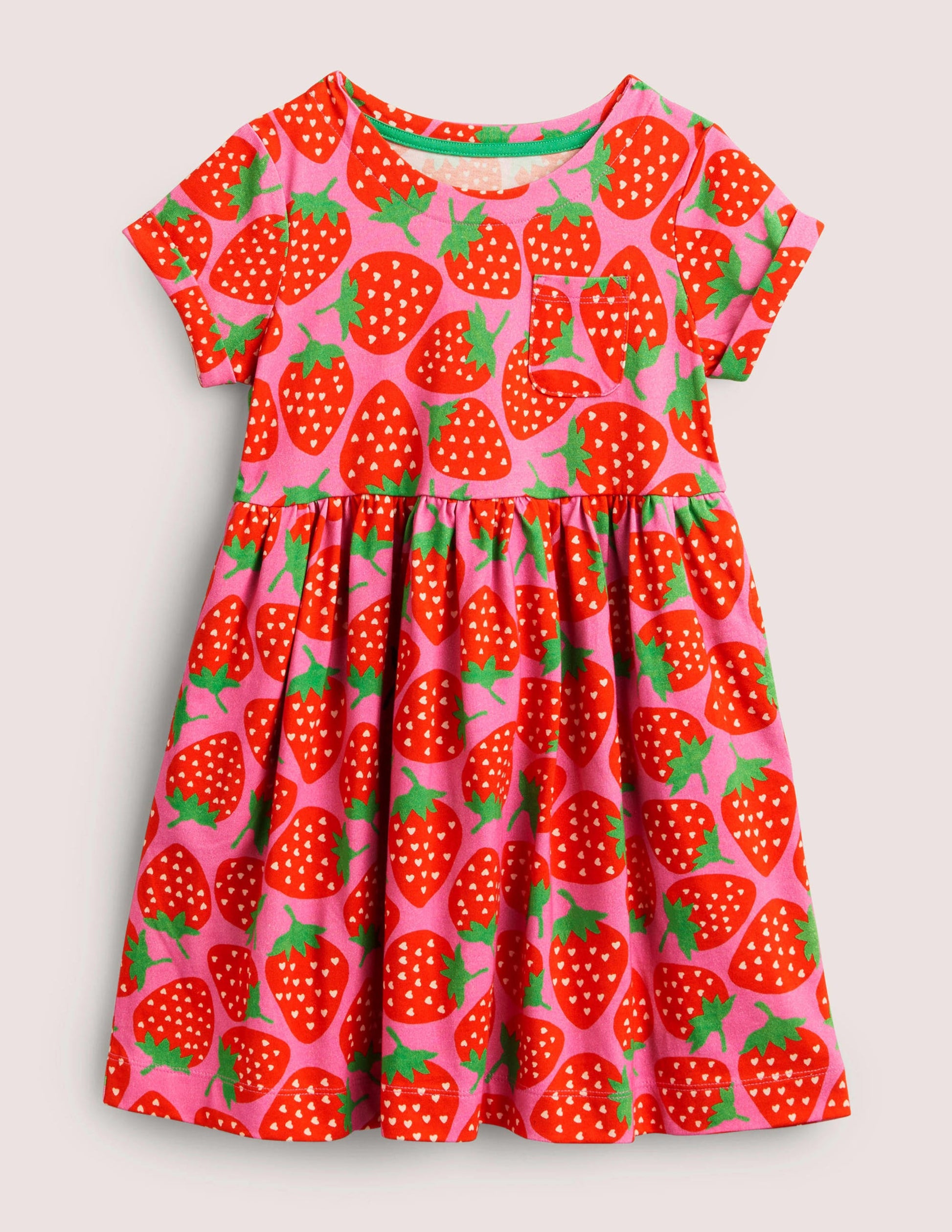 Short Sleeve Fun Jersey Dress-Tickled Pink Strawberries-1