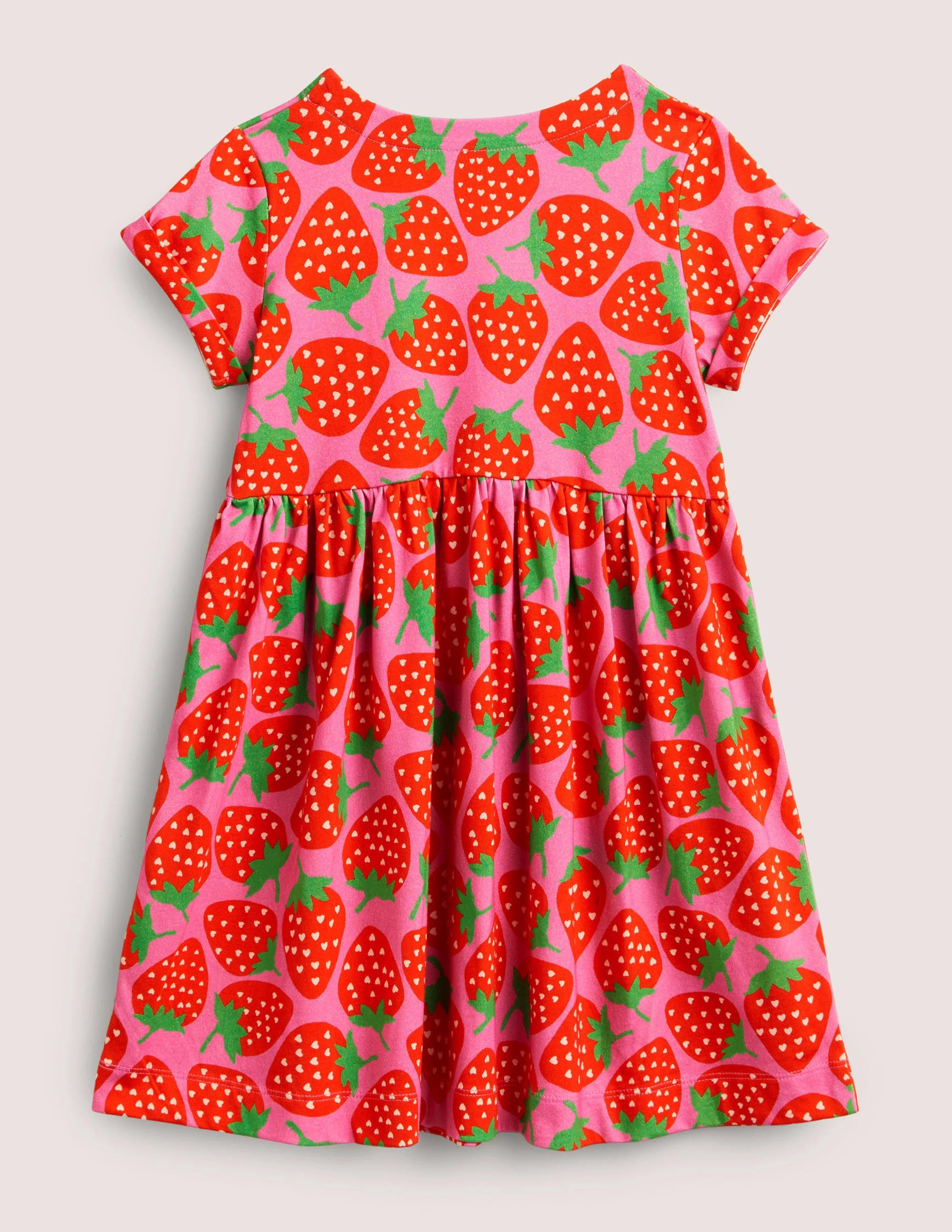 Short Sleeve Fun Jersey Dress-Tickled Pink Strawberries - Image 2