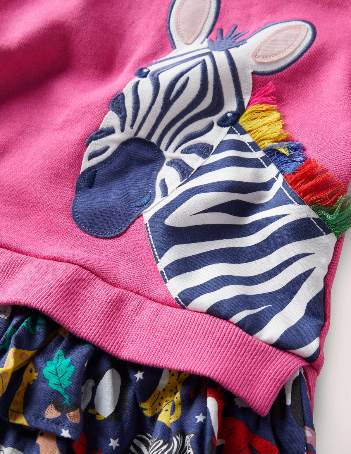 Hooded Appliqué Sweat Dress-Pink Global Animals Zebra - Image 3