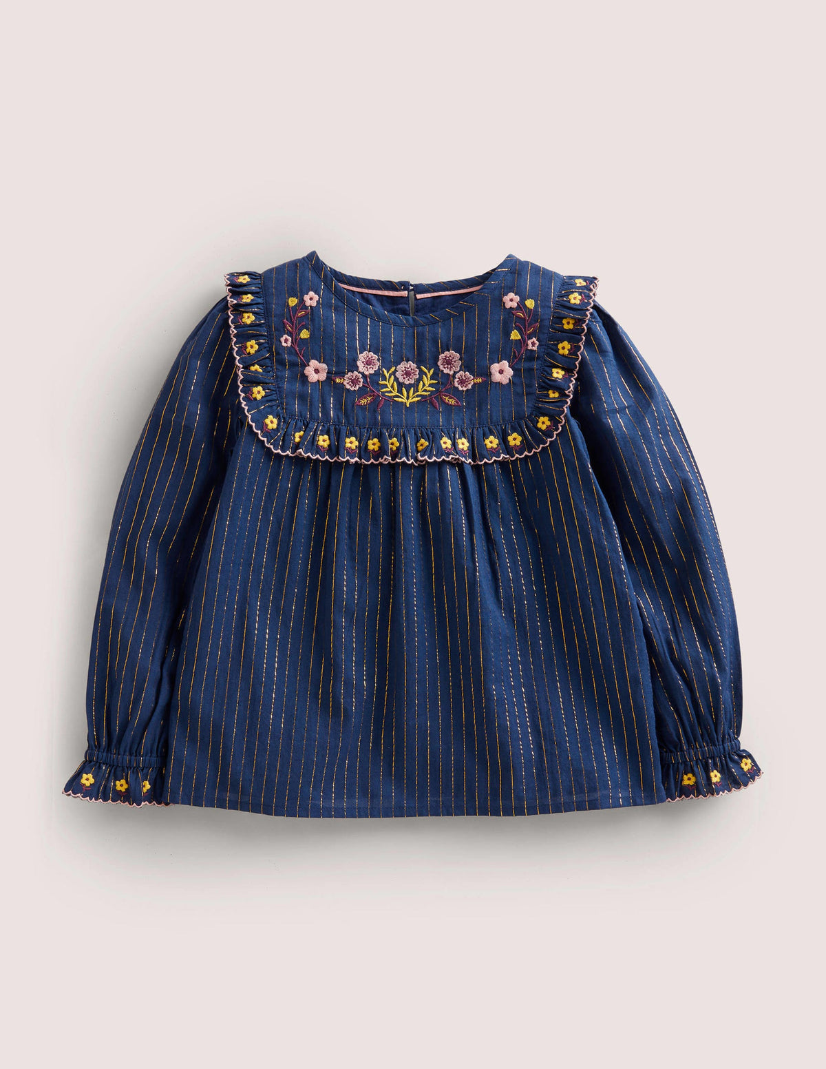 Frill Embroidered Woven Top-College Navy Floral-1