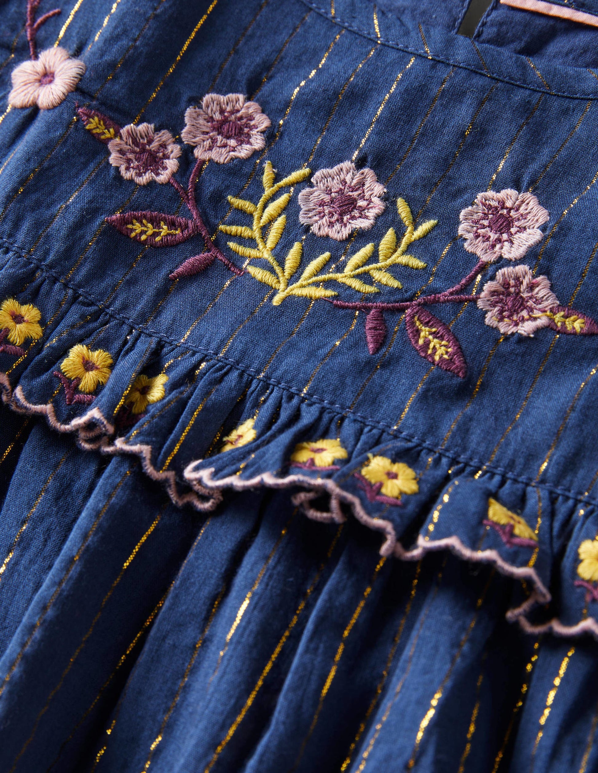 Frill Embroidered Woven Top-College Navy Floral-3