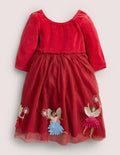 Red Velvet Tulle Party Dress-Russet Red Fairies