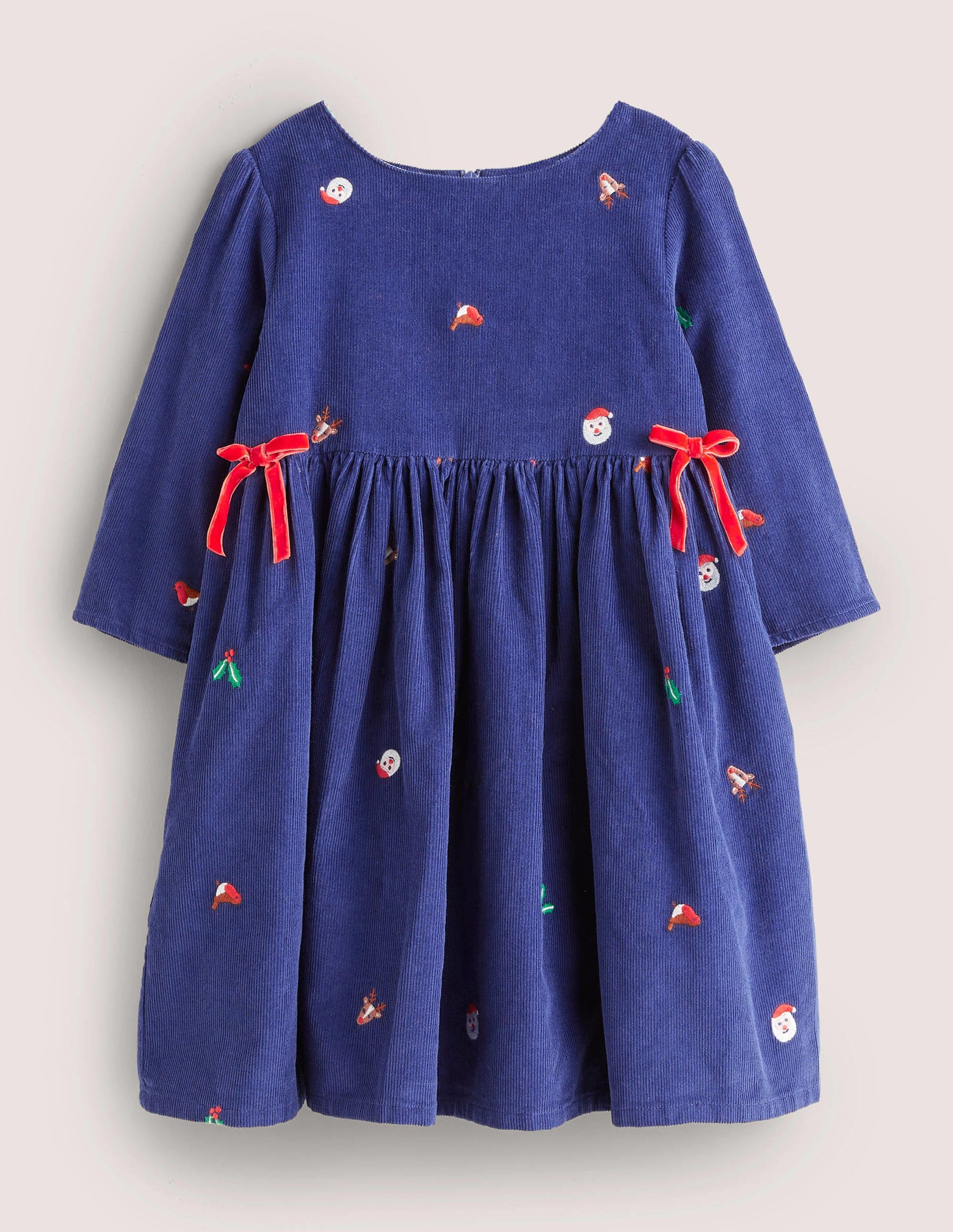 Navy Cord Christmas Party Dress-Starboard Blue Festive-1