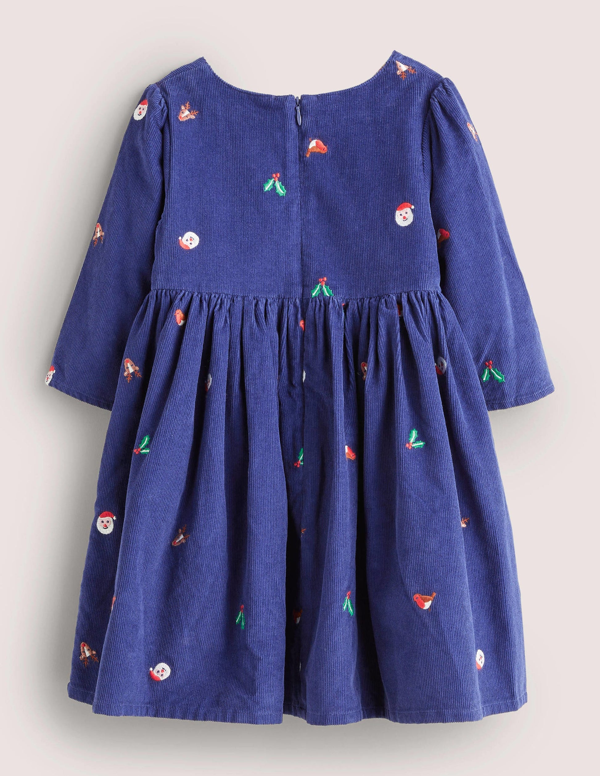 Navy Cord Christmas Party Dress-Starboard Blue Festive-2
