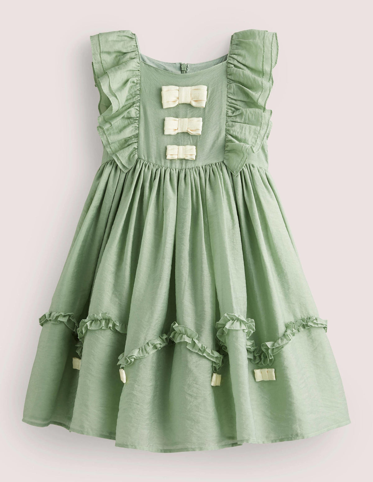Green Organza Bow Party Dress-Csarite Green Gold Bows-1