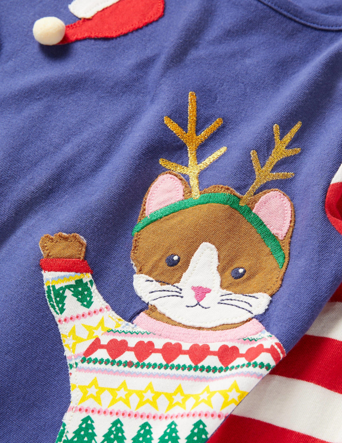 Christmas Appliqué T-shirt-Starboard Blue Festive Cats - Image 3