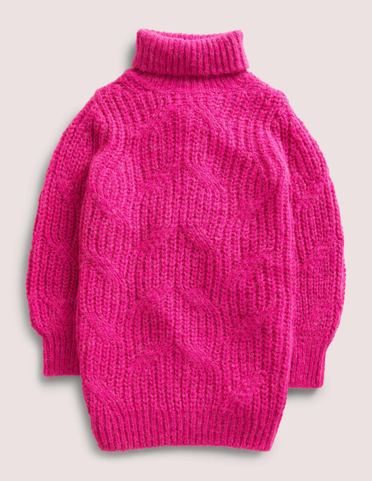 Chunky Cable Roll Neck Dress-Shocking Pink-1