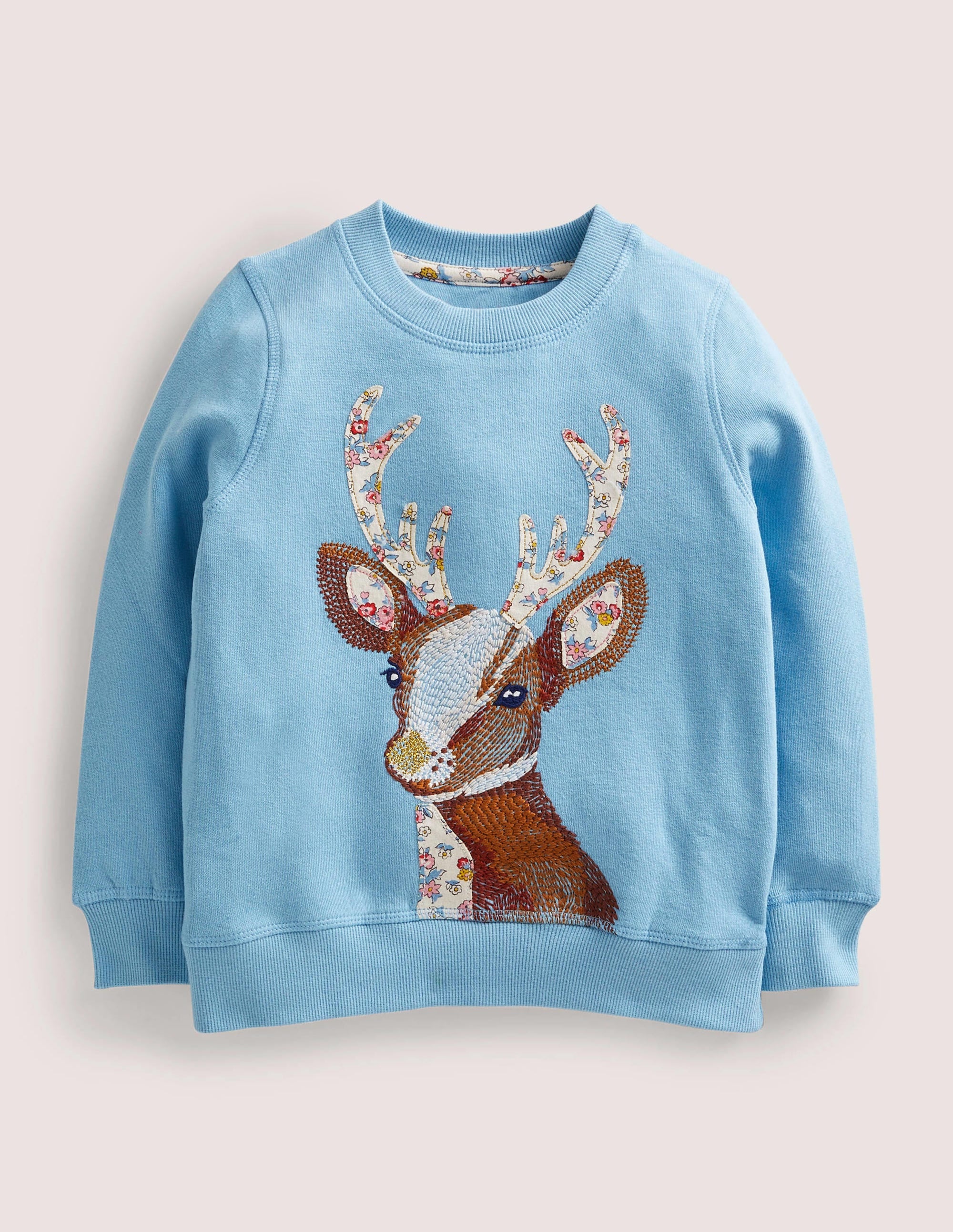Blue Reindeer Embroidered Sweatshirt-Dusty Blue Reindeer - Image 1