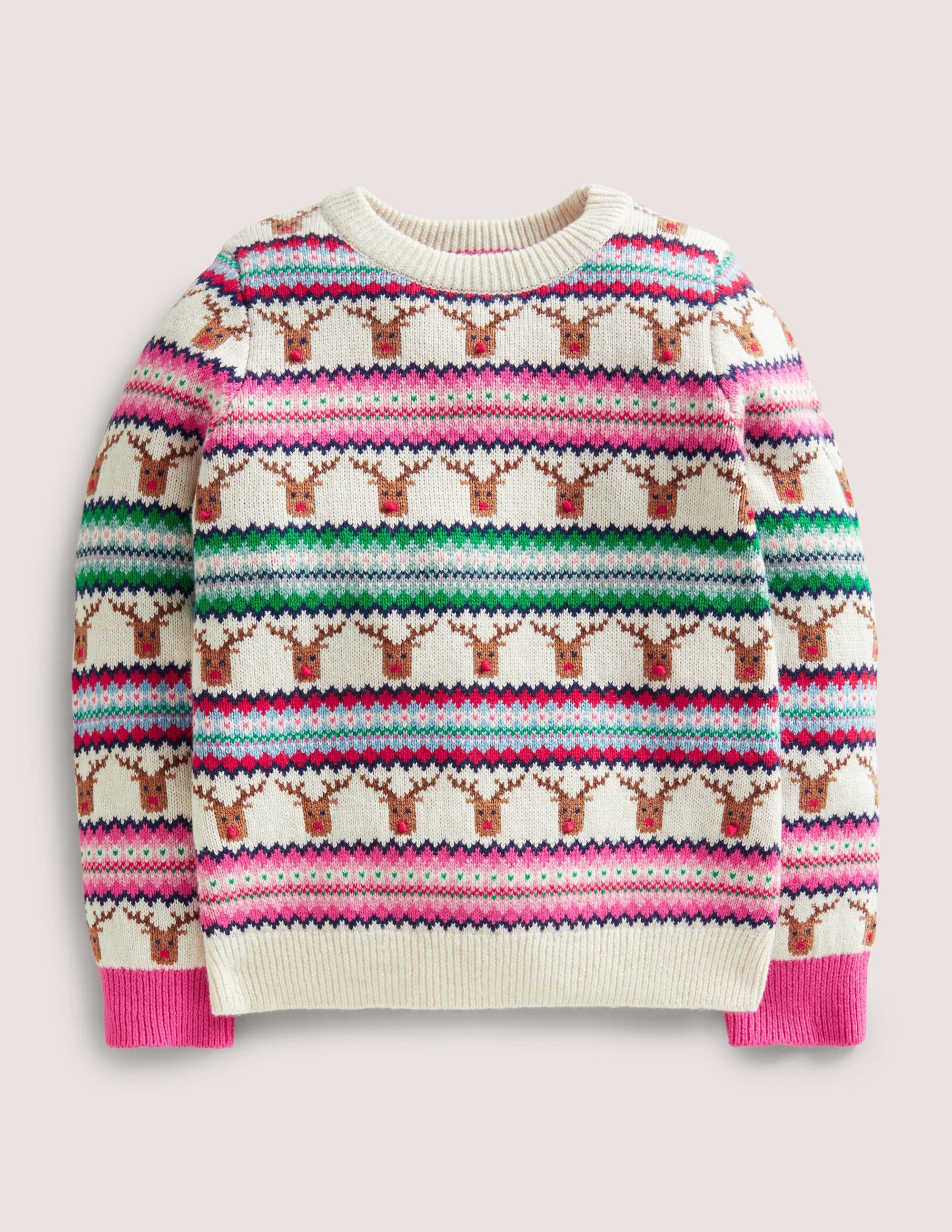 Reindeer Fair Isle Christmas Jumper-Multi Stripe Reindeer - Image 1