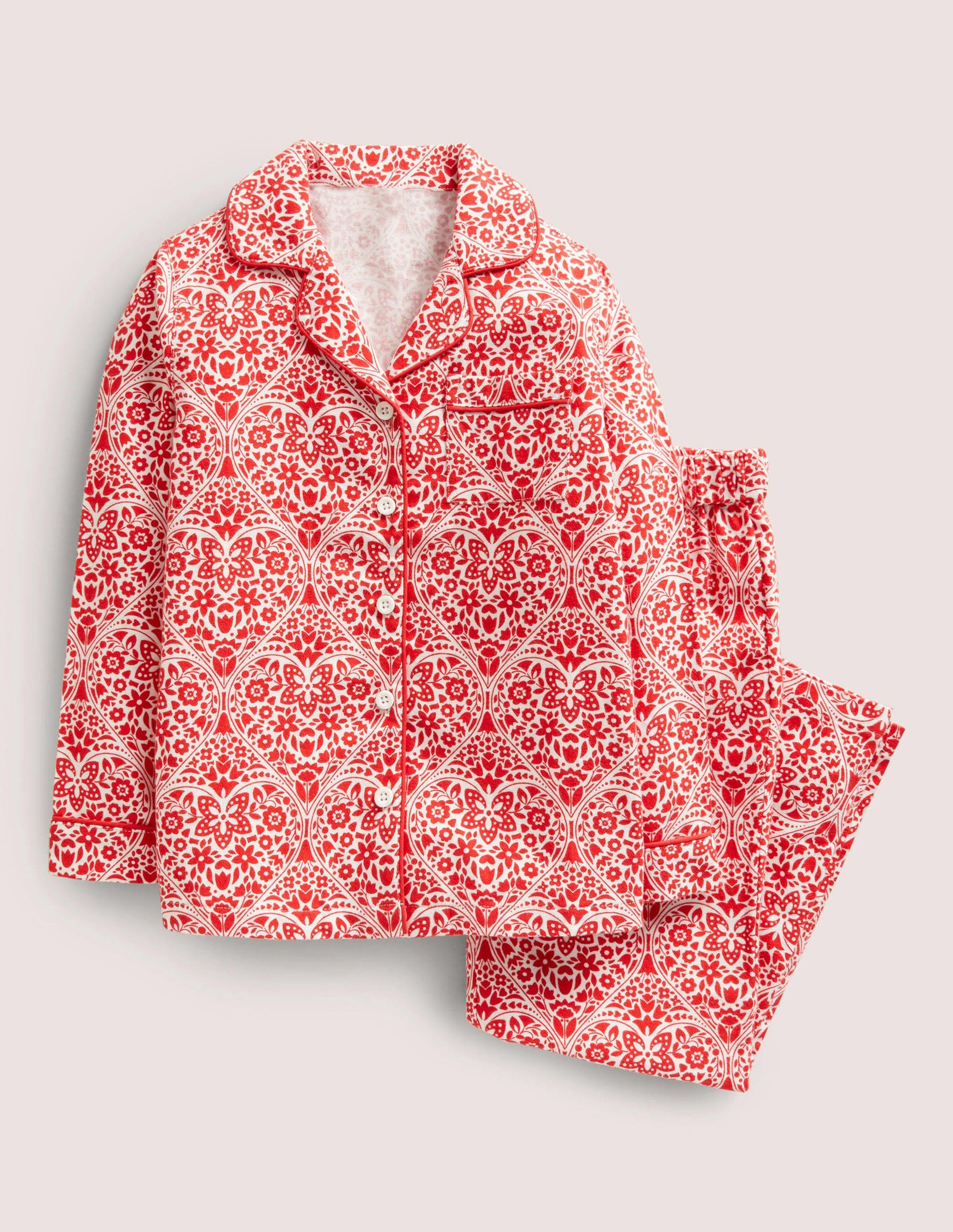 Woven Mini Me Pyjama Set-Rockabilly Red Folk Hearts-1