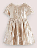 Metallic Gold Bow Party Dress-Gold Metallic