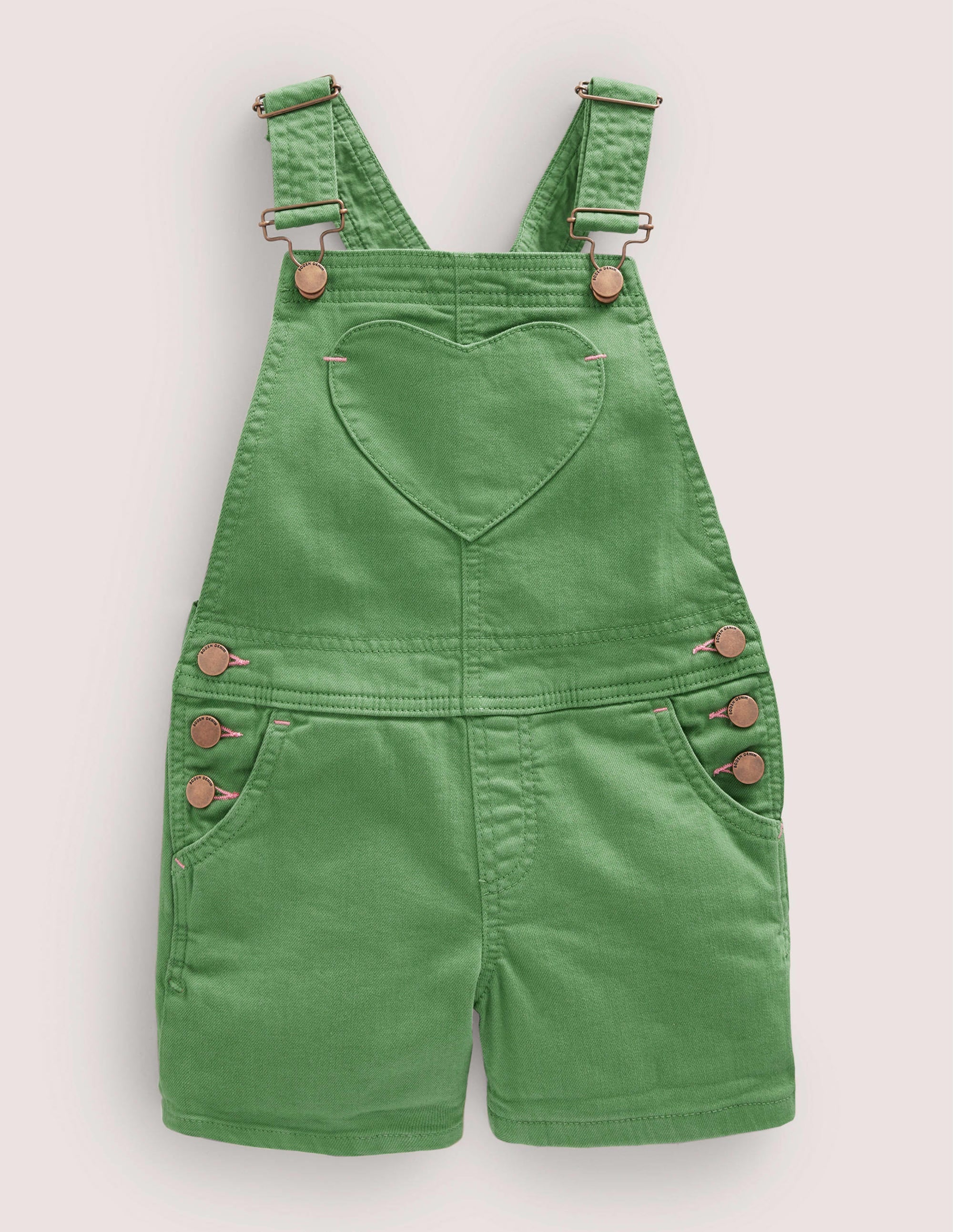 Heart Pocket Short Dungarees-Safari Green - Image 1
