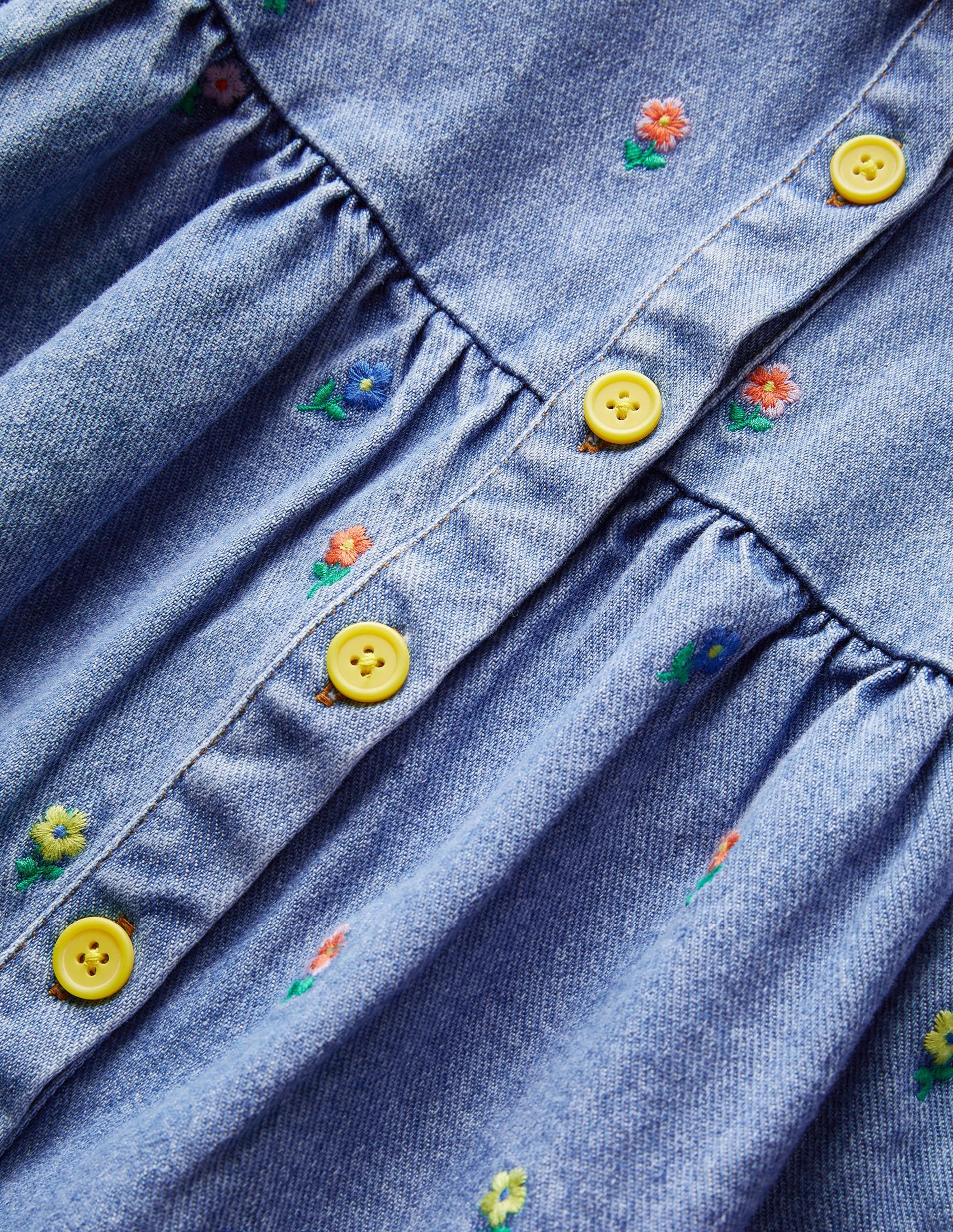 Long Sleeve Denim Dress-Mid Vintage Denim Flowers - Image 3