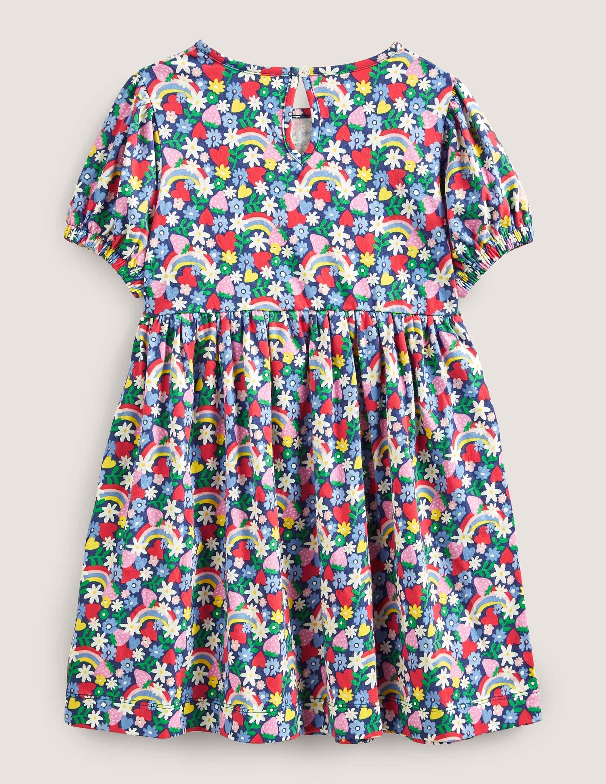 Puff Sleeve Jersey Dress-Multi Rainbow - Image 2