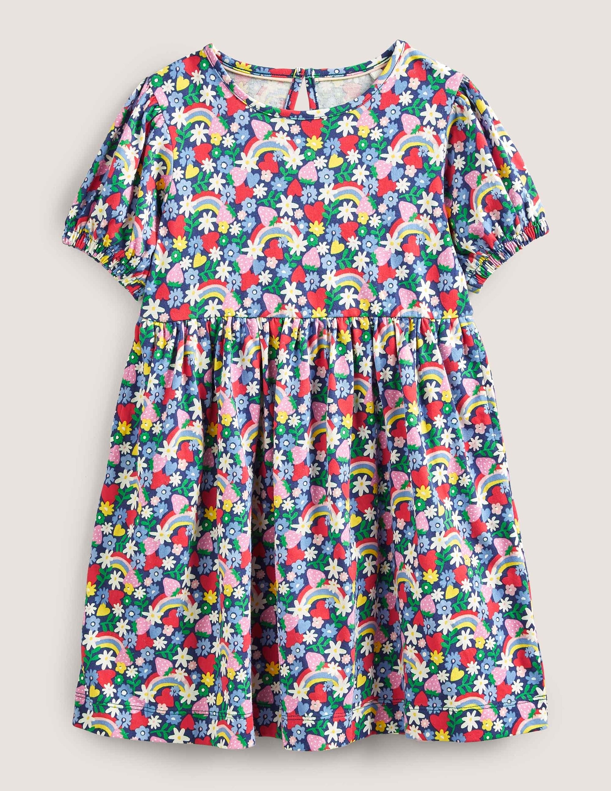 Puff Sleeve Jersey Dress-Multi Rainbow-1