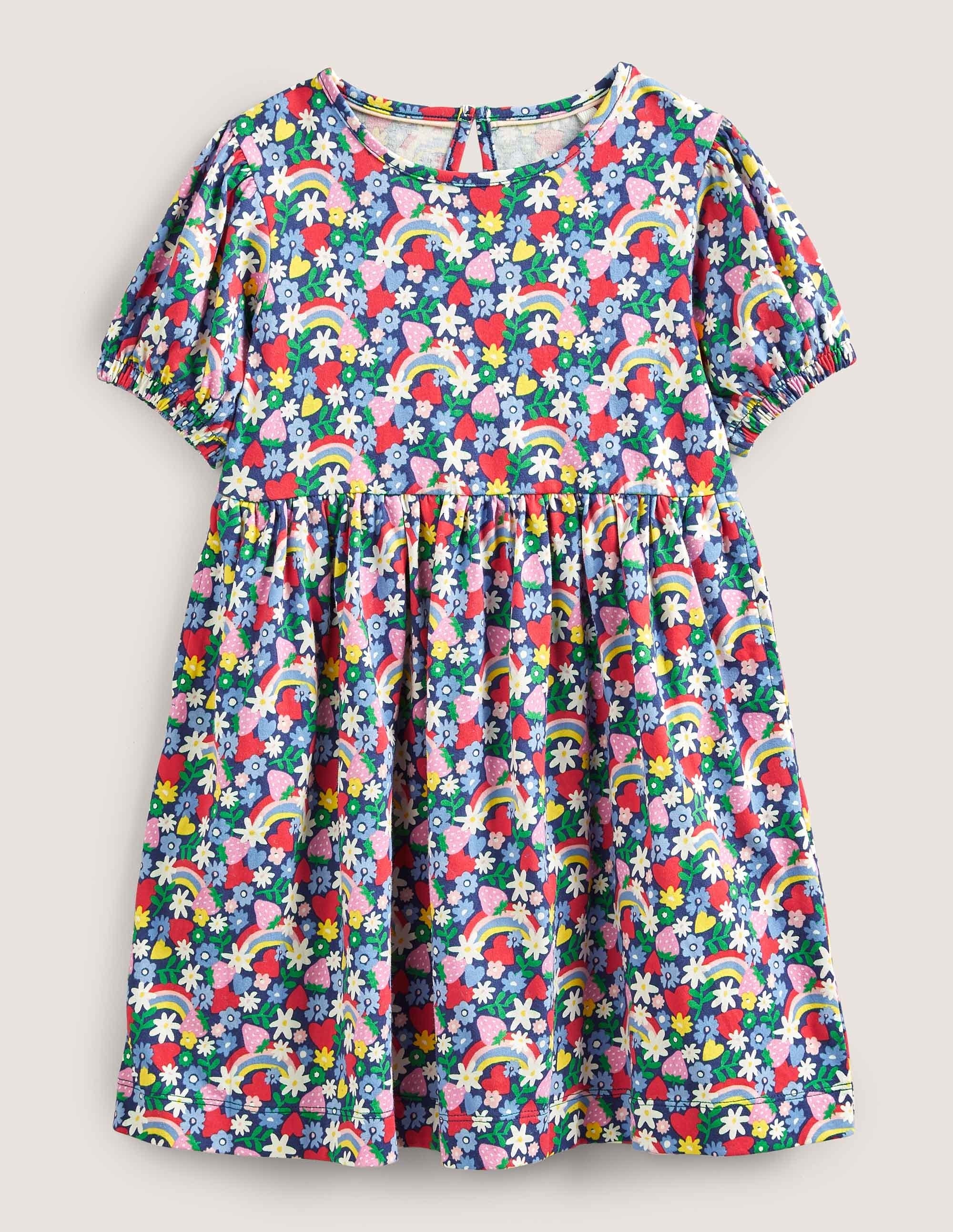Puff Sleeve Jersey Dress-Multi Rainbow - Image 1