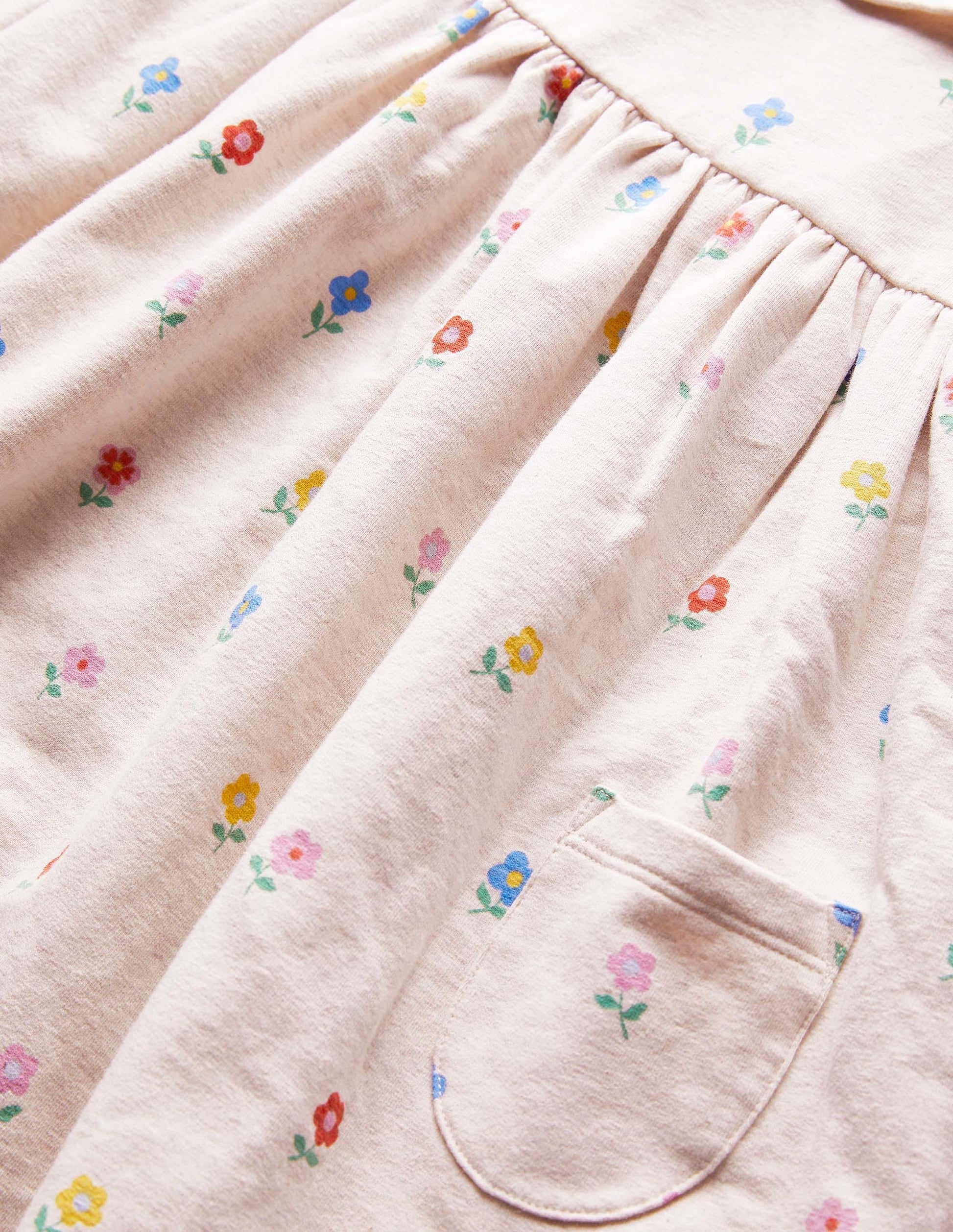 Jersey Yoke Dress-Oatmeal Marl Little Flowers-3