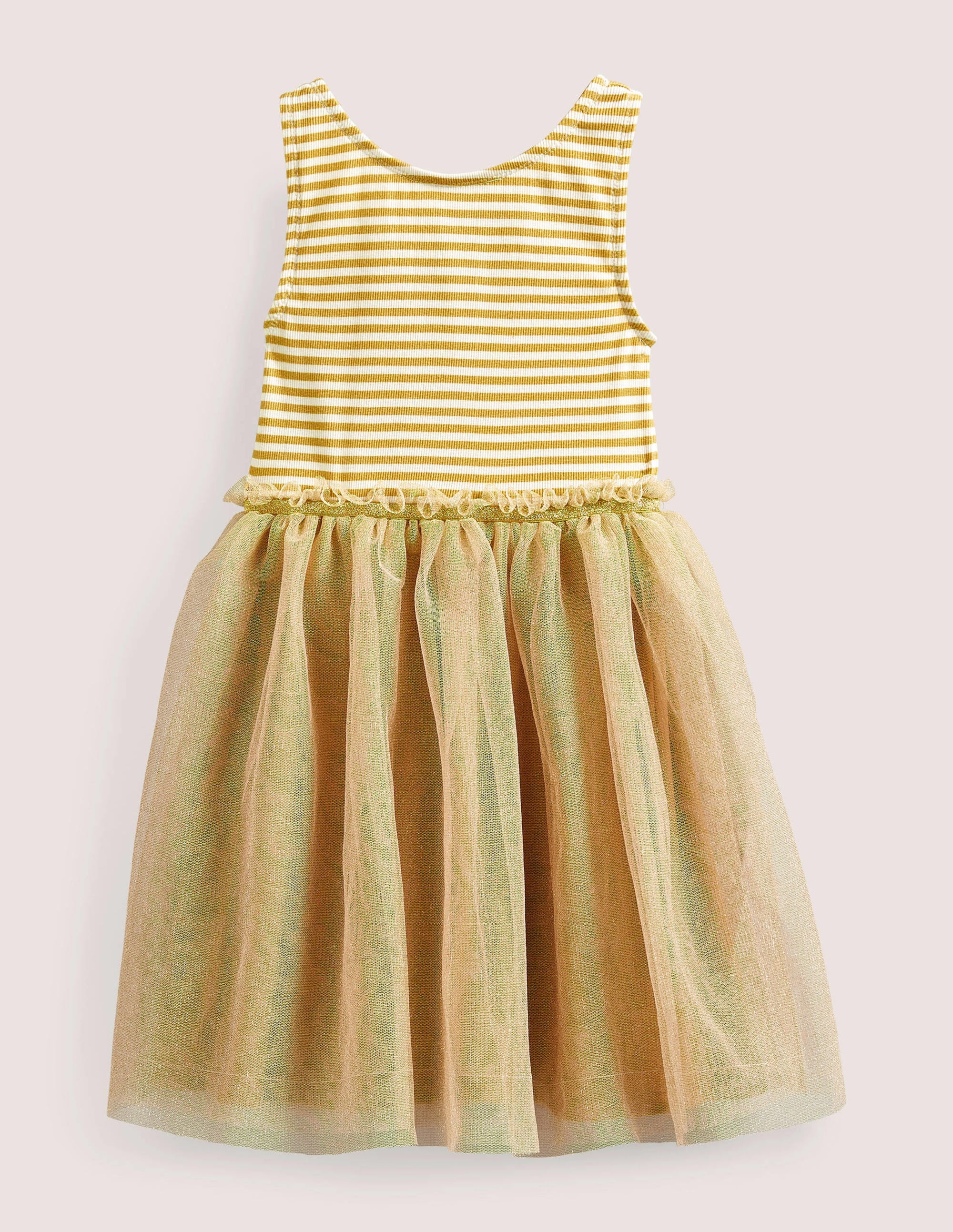 Jersey Tulle Mix Dress-Gold - Image 1