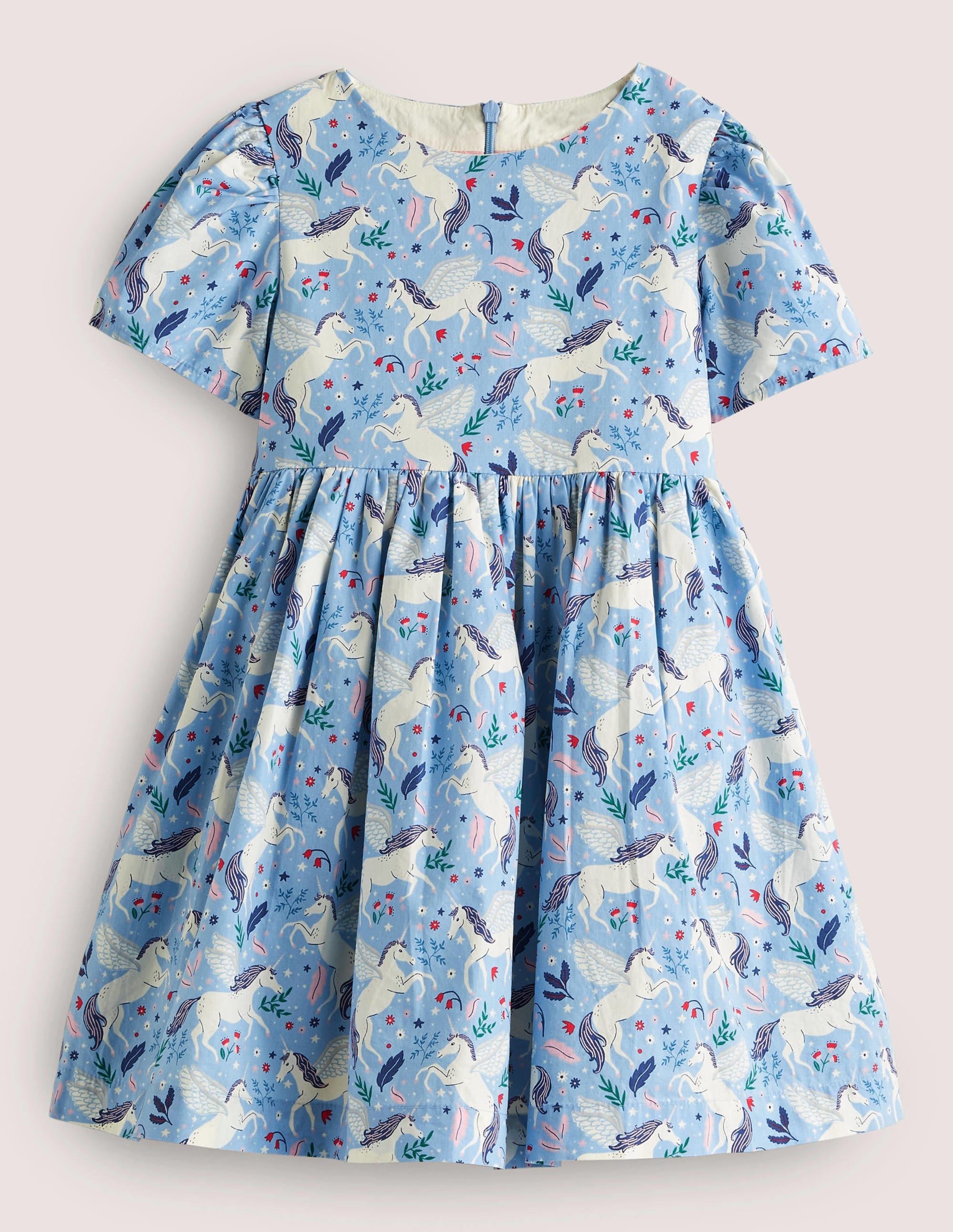 Unicorn Bow Party Dress-Dusty Blue/Ivory Unicorns - Image 1
