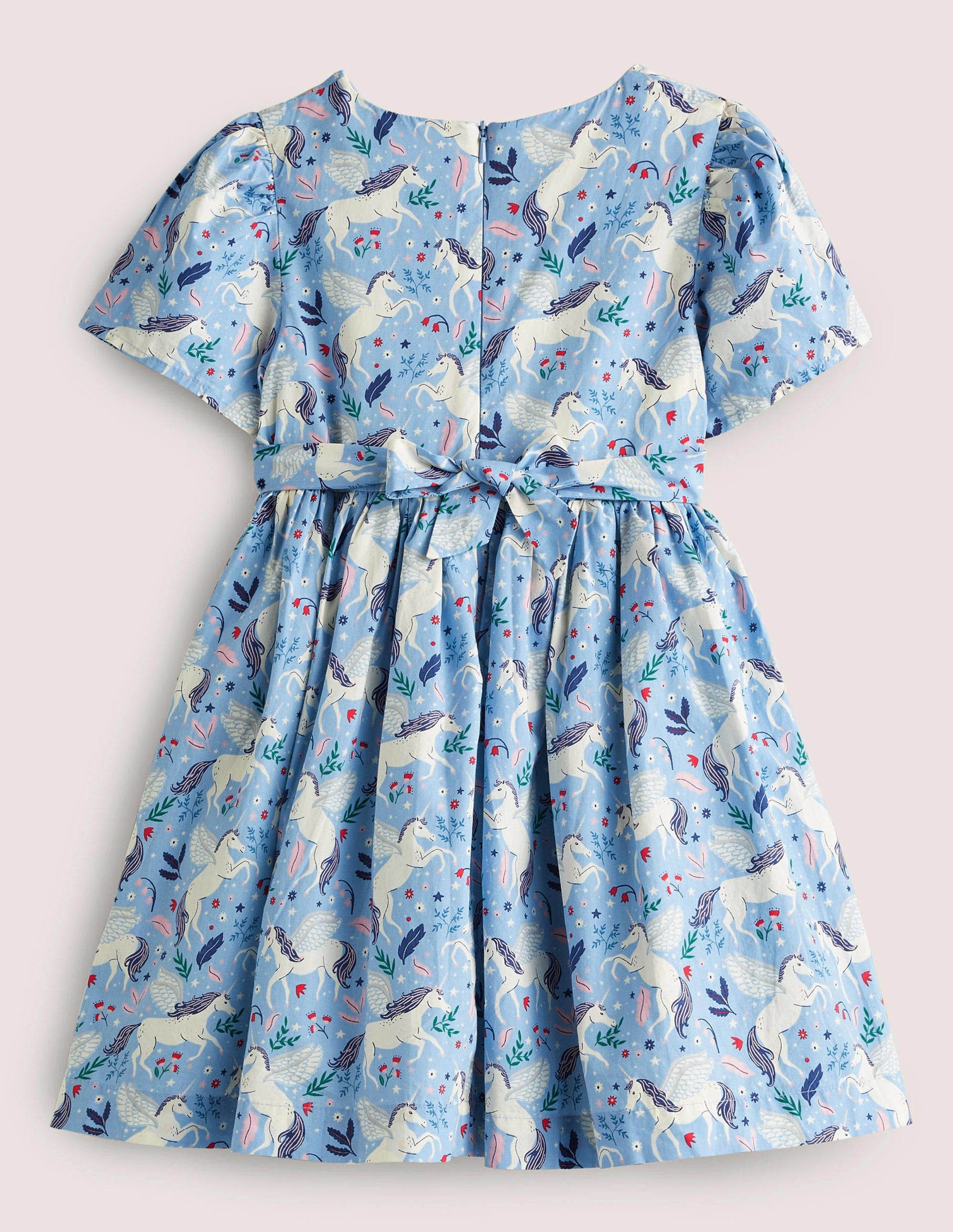 Unicorn Bow Party Dress-Dusty Blue/Ivory Unicorns-2