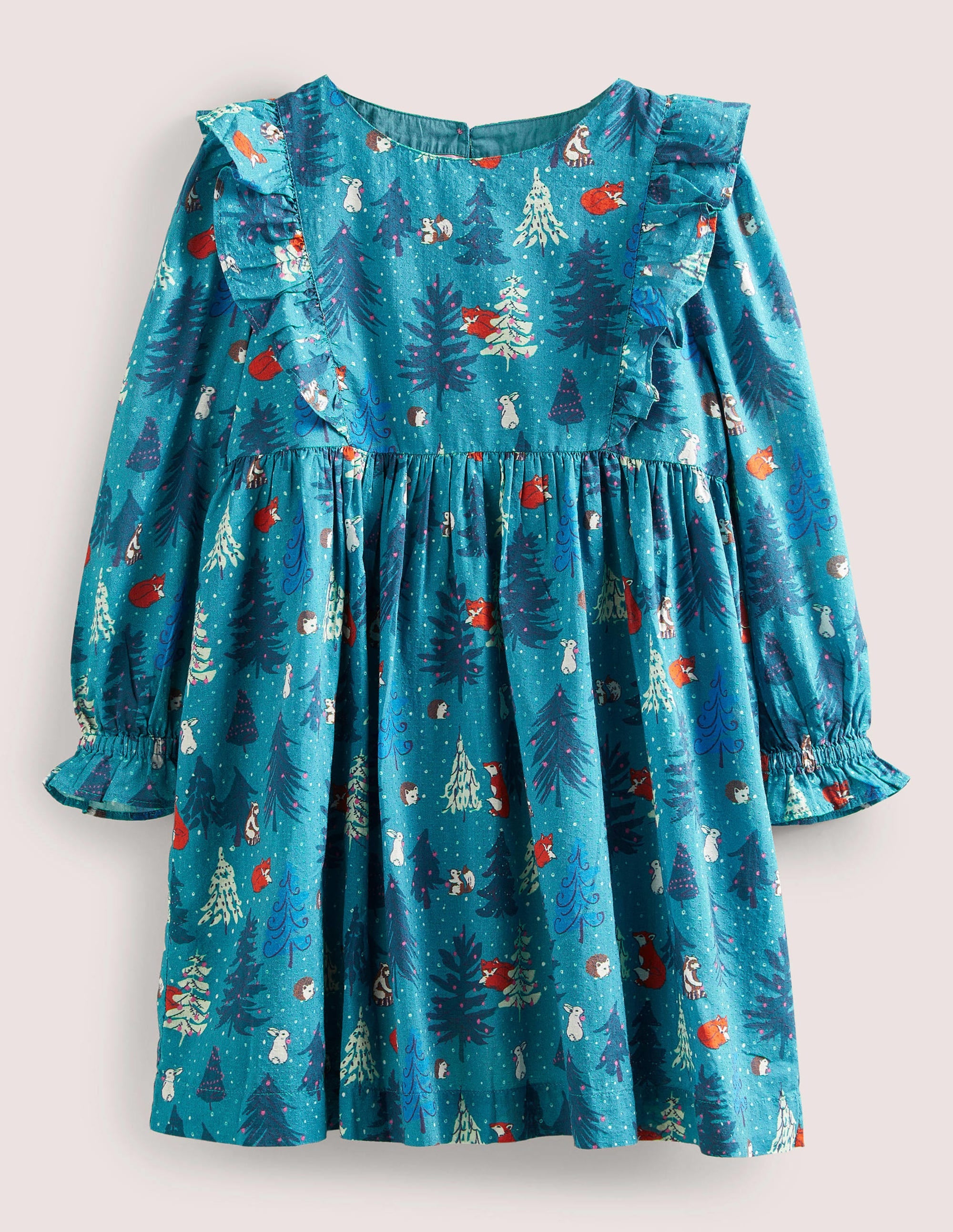 Frill Tiered Woven Dress-Winter Woodland - Image 1