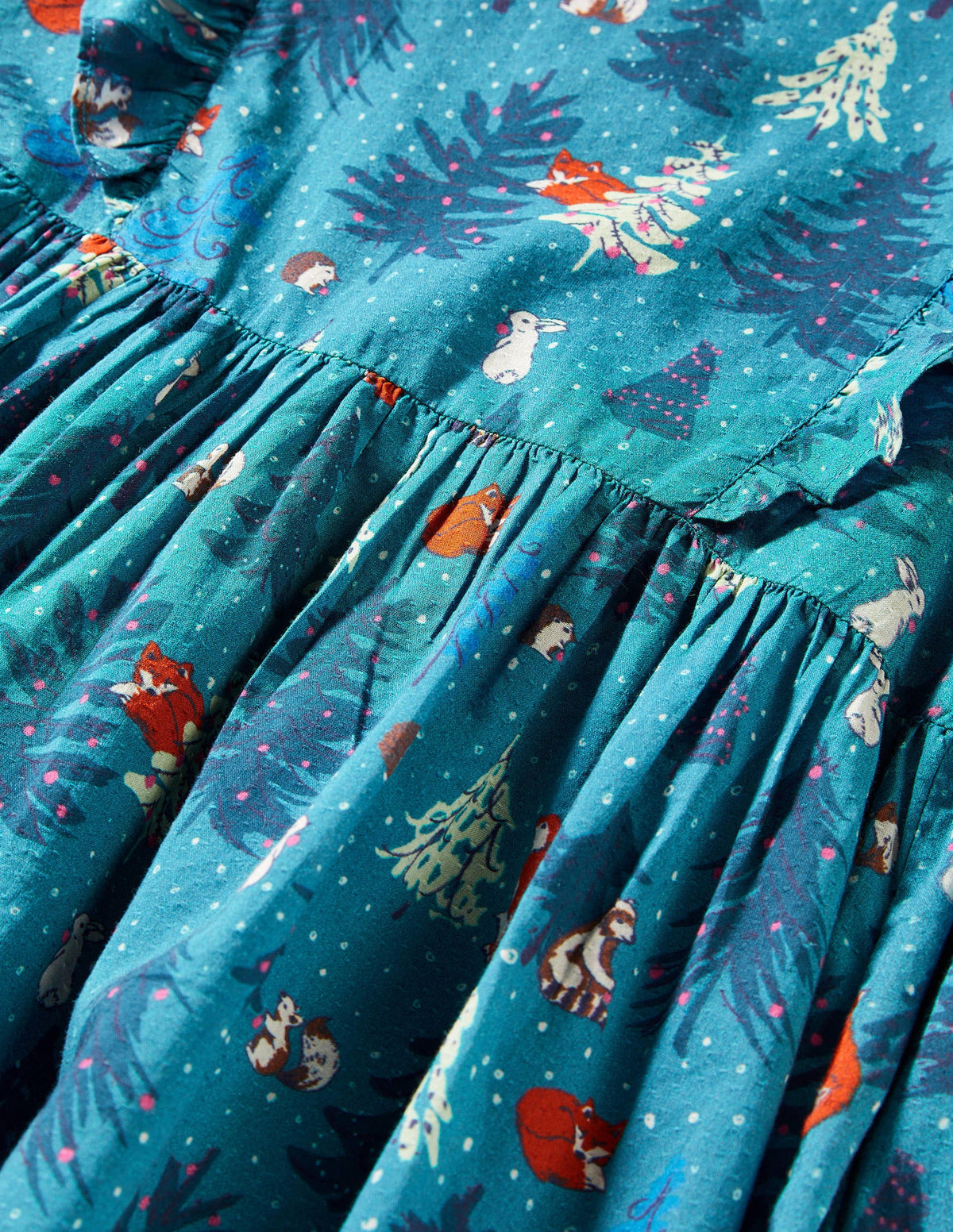 Frill Tiered Woven Dress-Winter Woodland - Image 3