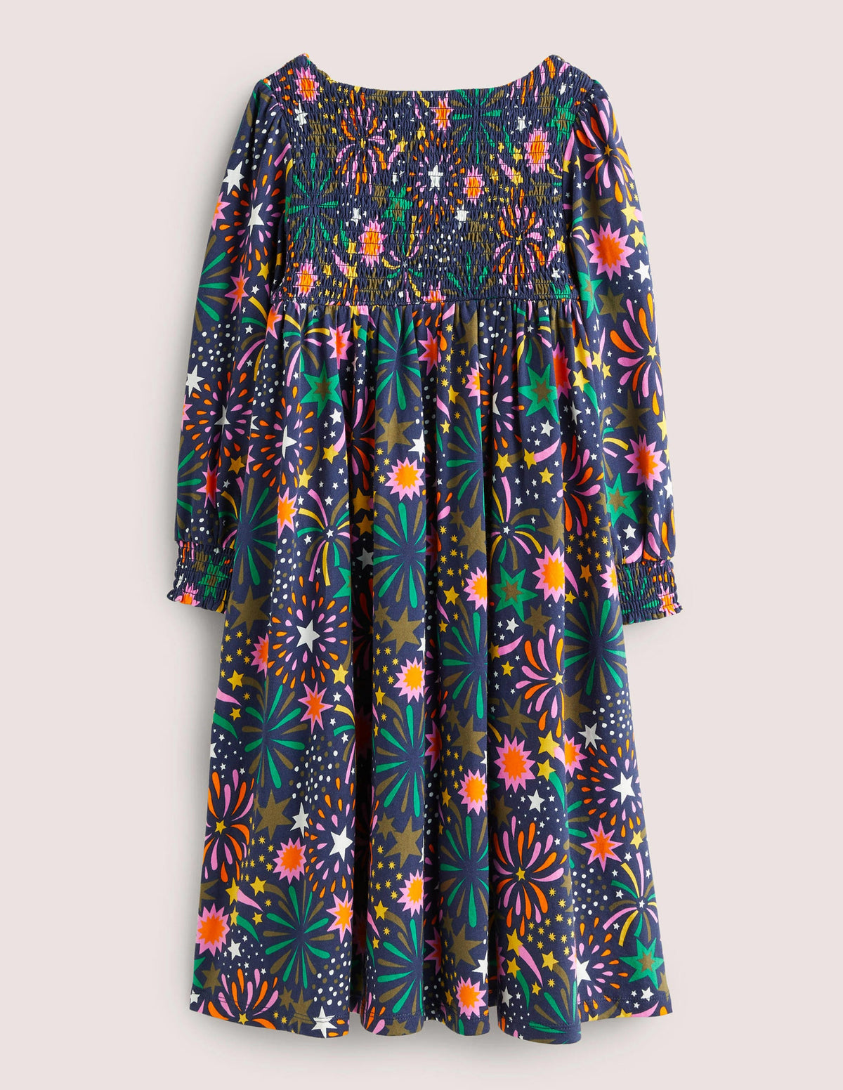 Smocked Bodice Trapeze Dress-Multi Firework - Image 2