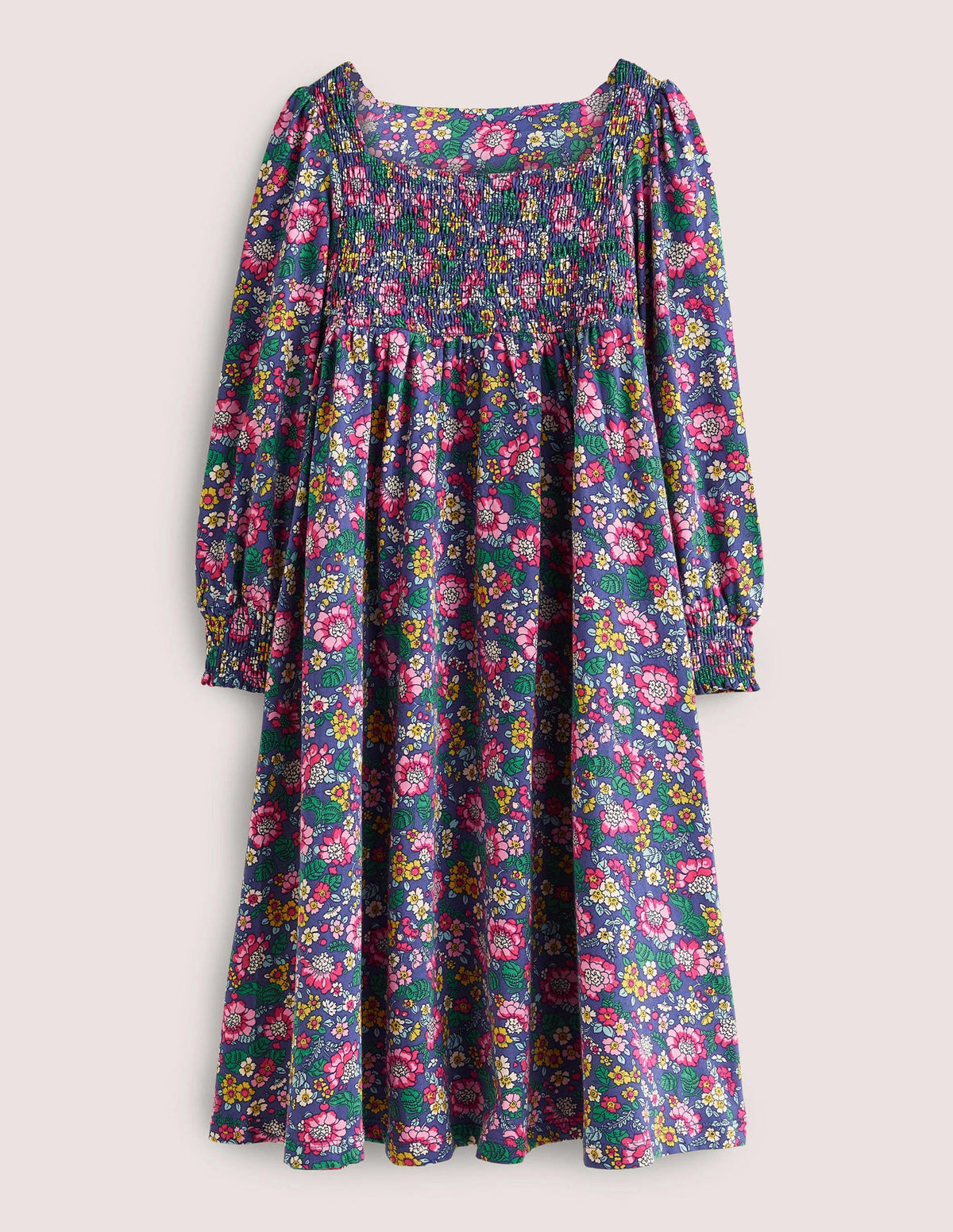 Smocked Bodice Trapeze Dress-Starboard Blue Vintage Floral - Image 1