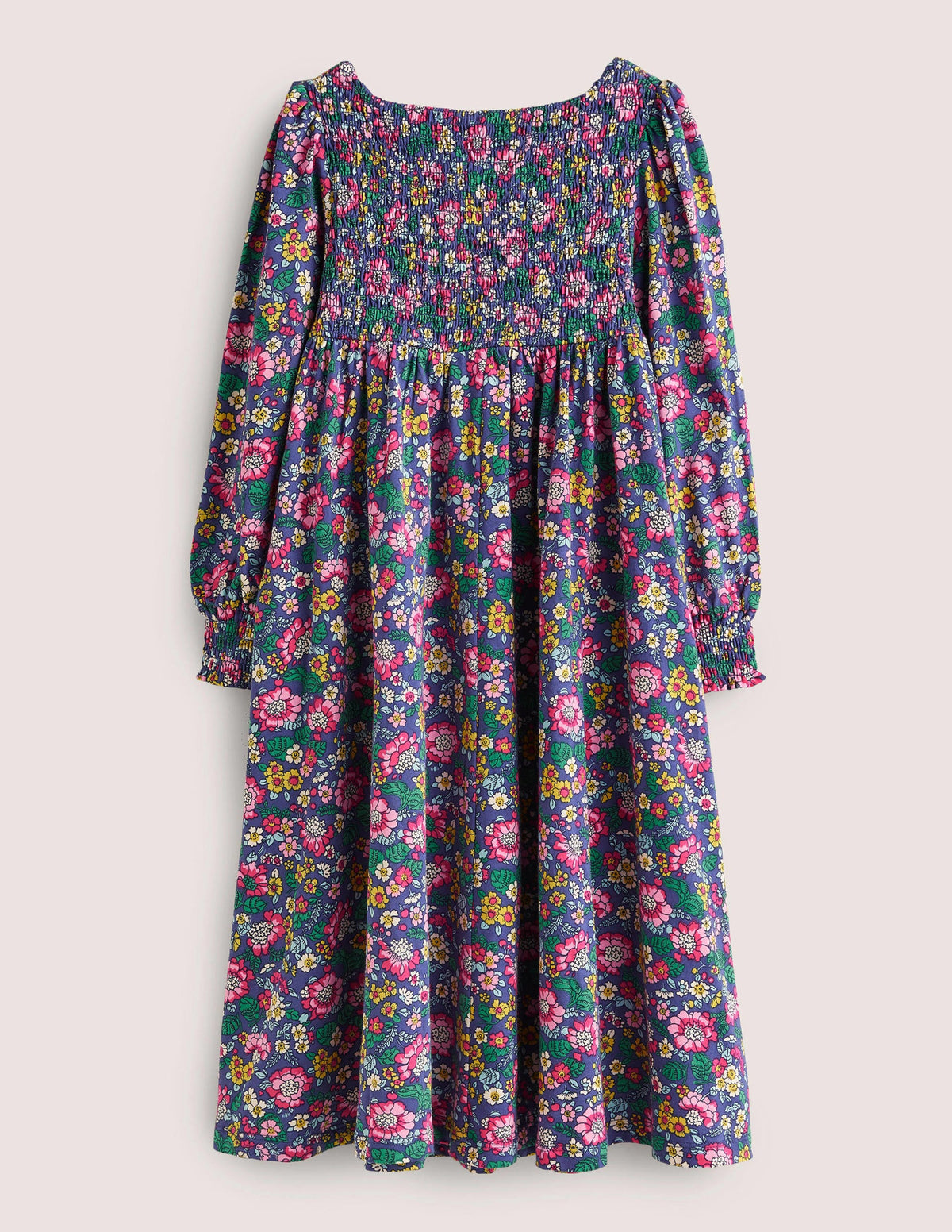 Smocked Bodice Trapeze Dress-Starboard Blue Vintage Floral-2