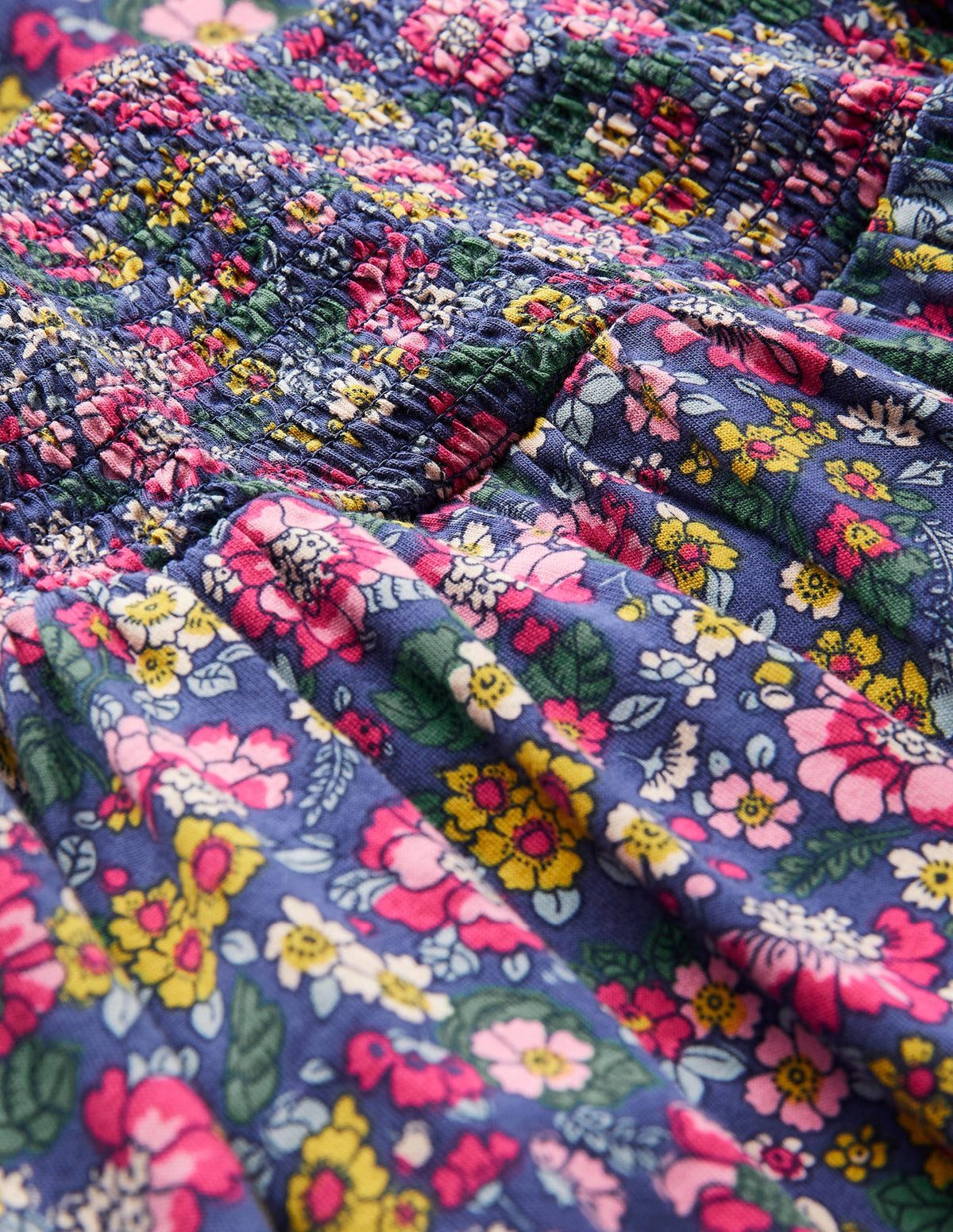 Smocked Bodice Trapeze Dress-Starboard Blue Vintage Floral-3