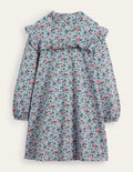Roll Neck Midi Dress-Dusty Blue Flower Bouquet