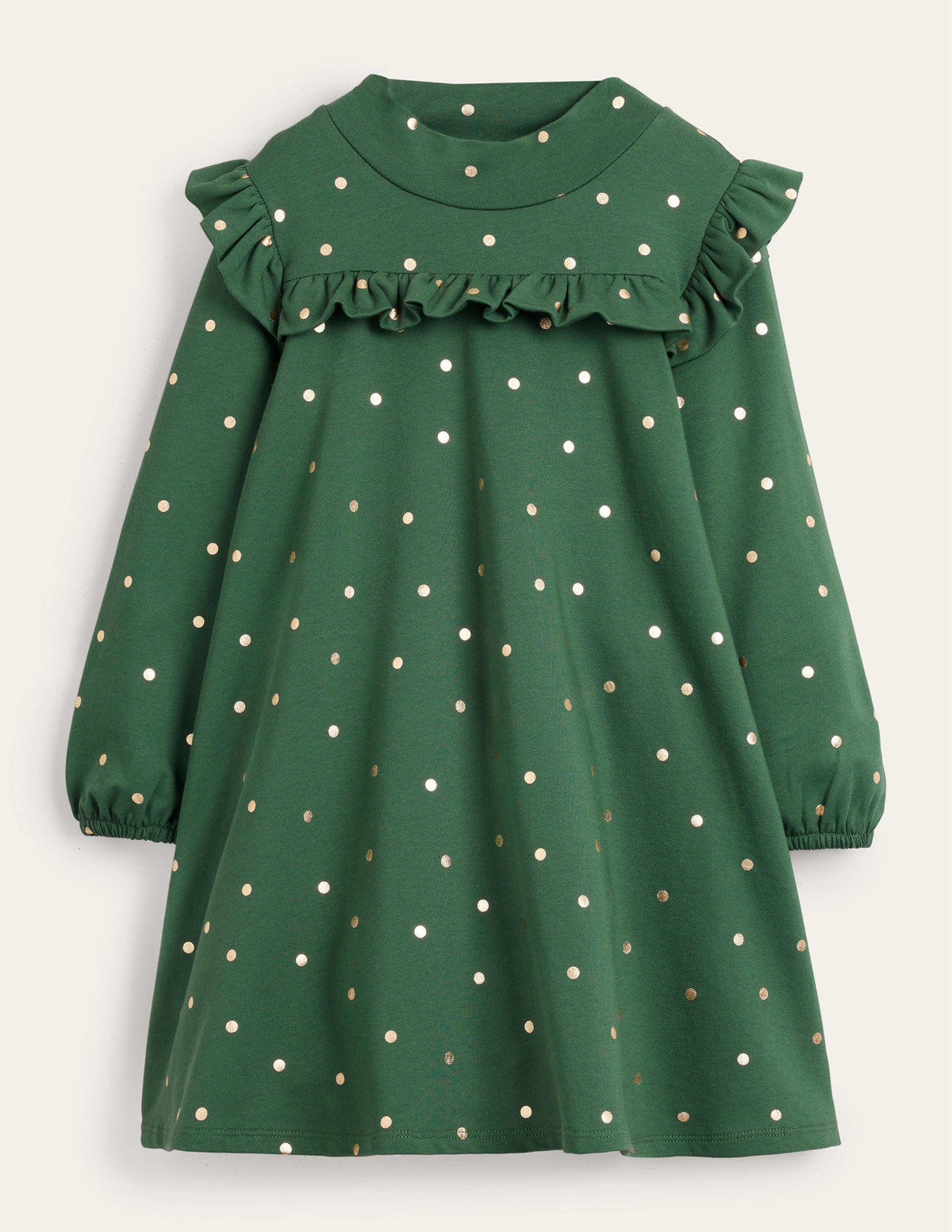 Roll Neck Midi Dress-Trekking Green/Gold Spot - Image 1