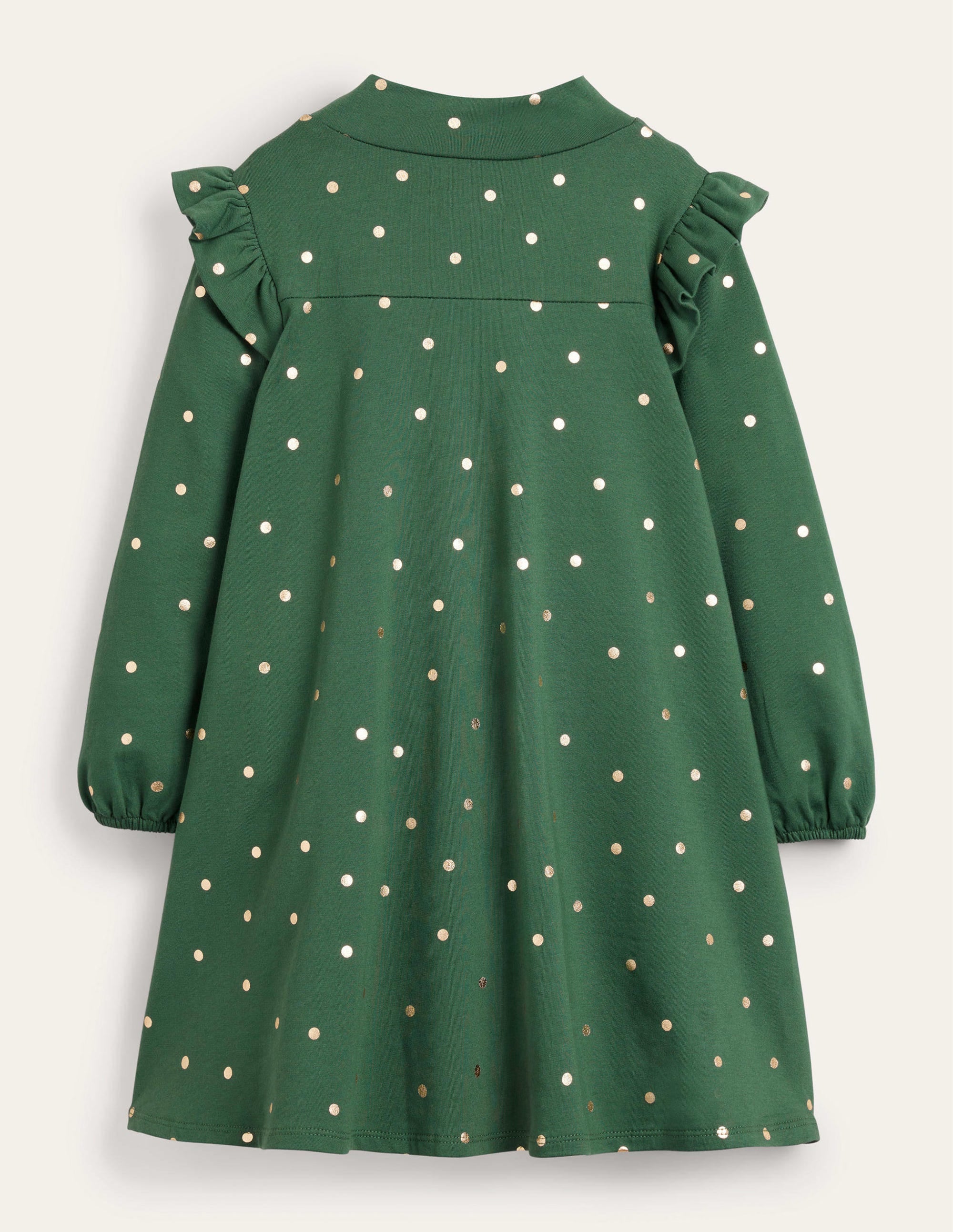 Roll Neck Midi Dress-Trekking Green/Gold Spot - Image 2