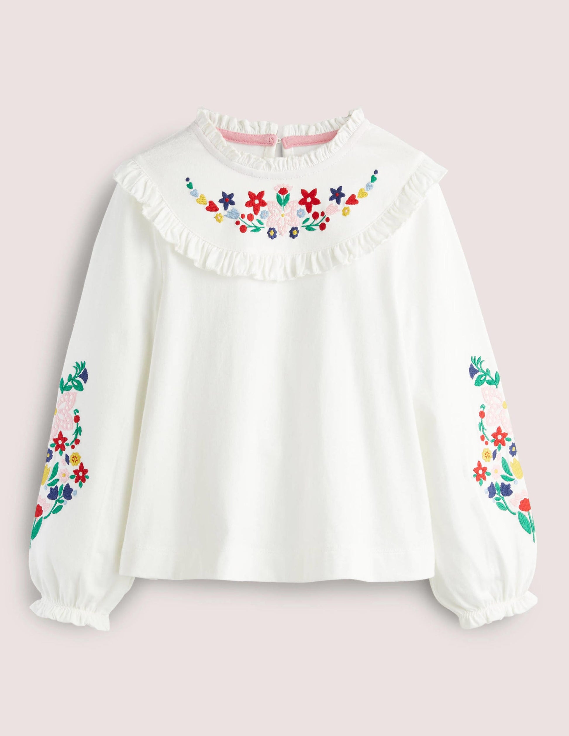 Embroidered Frilly Top-Ivory-1