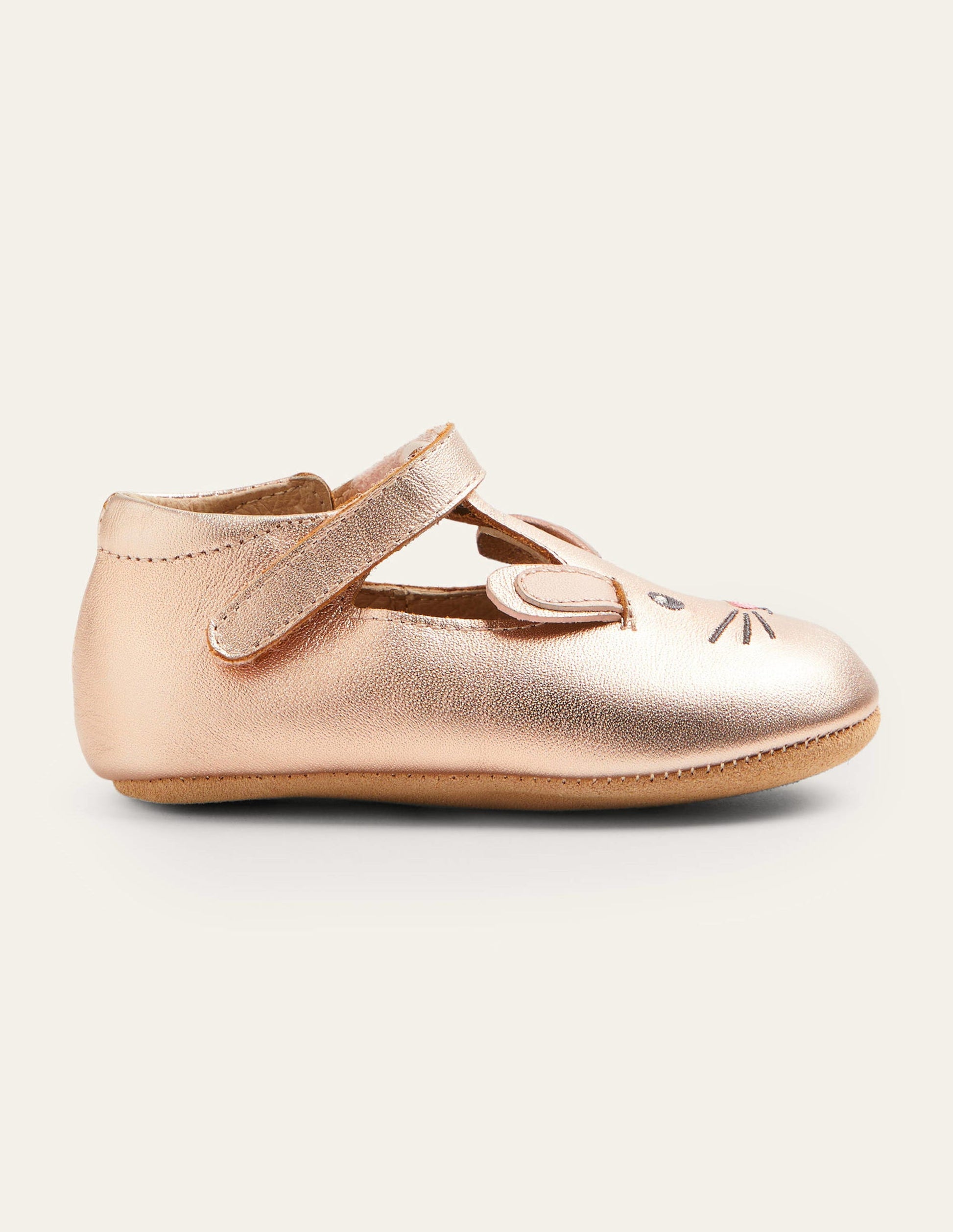 Leather Pram shoes-Rose Gold Bunny-1