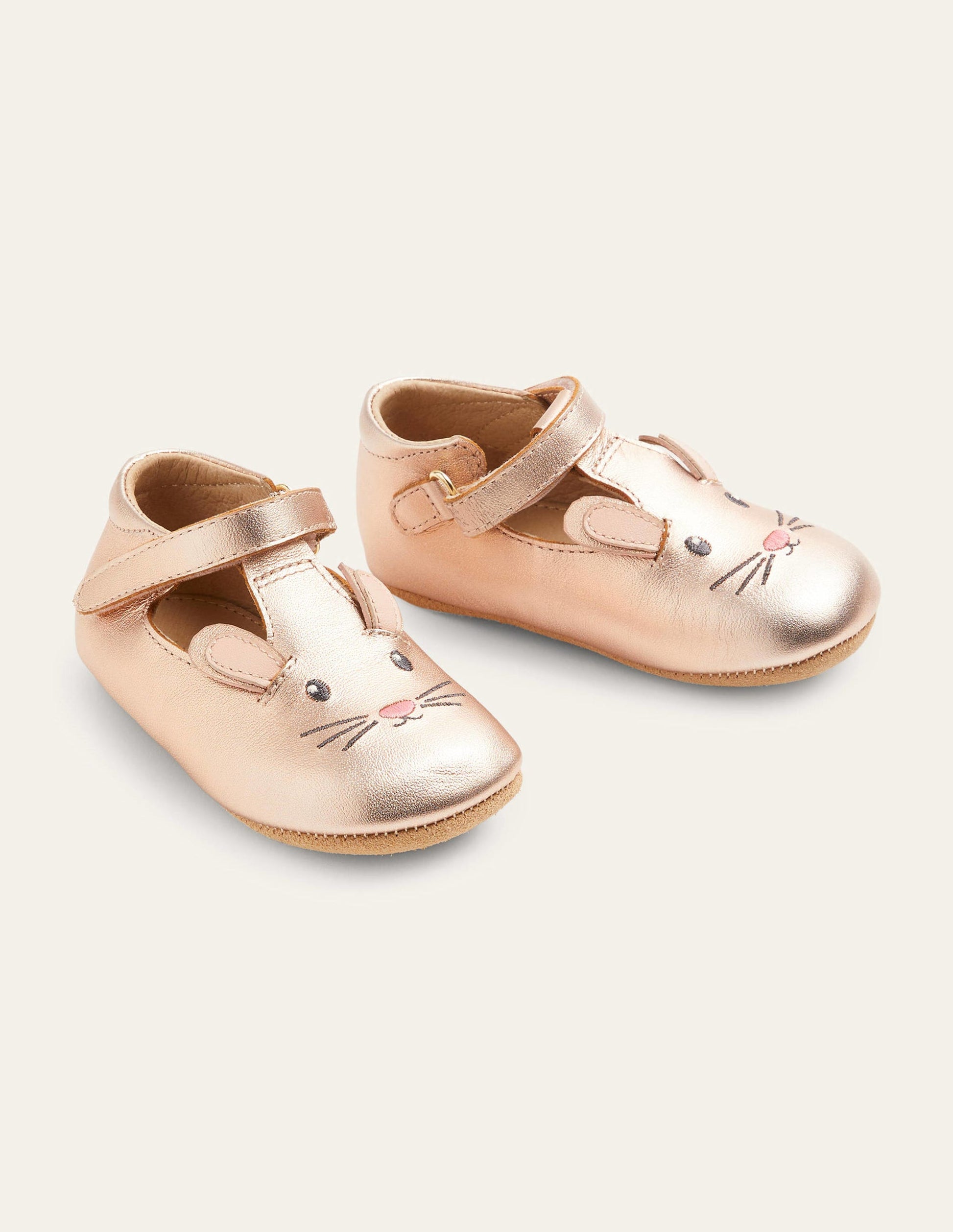 Leather Pram shoes-Rose Gold Bunny-2