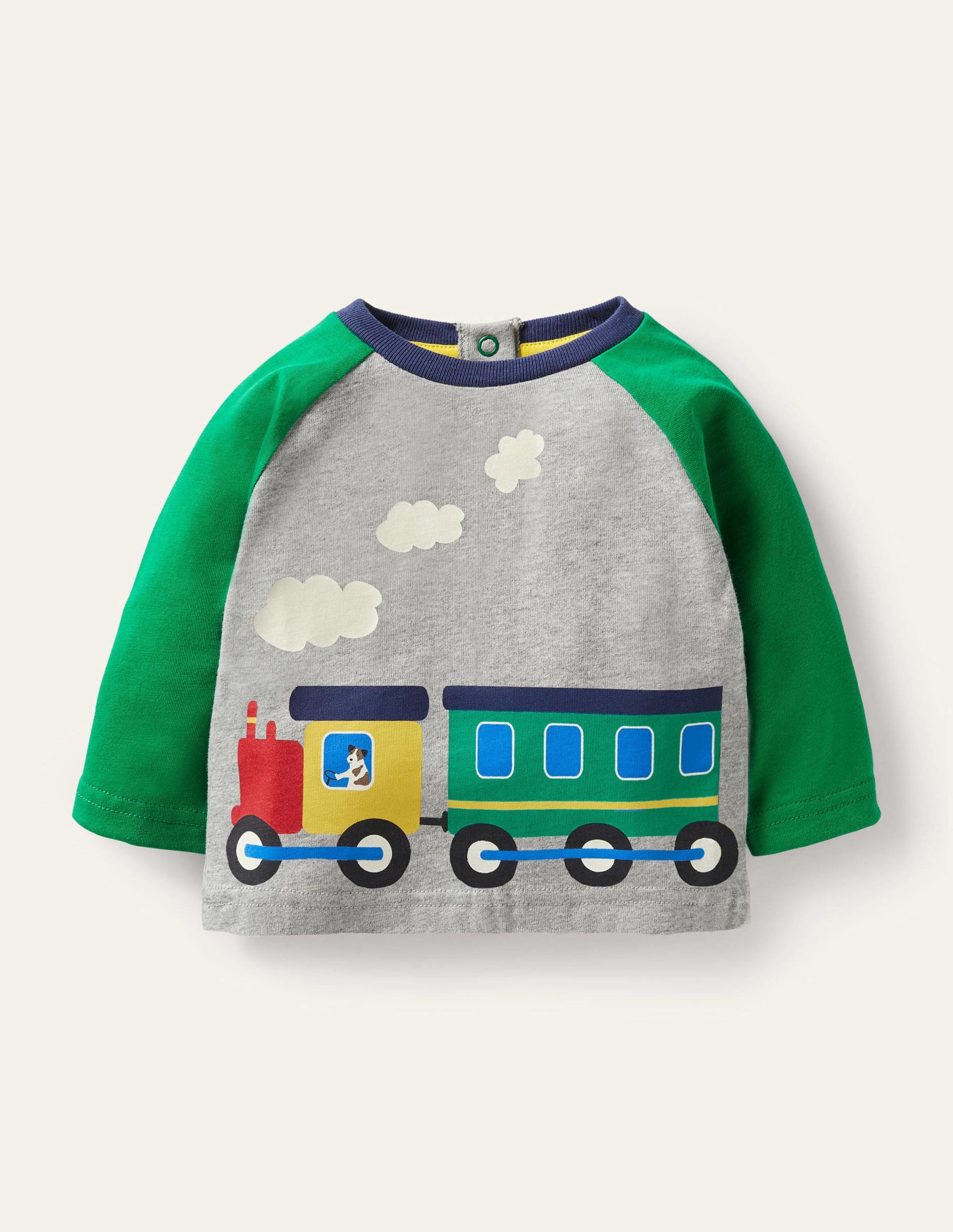 Printed Train T-Shirt-Grey Marl Train-1