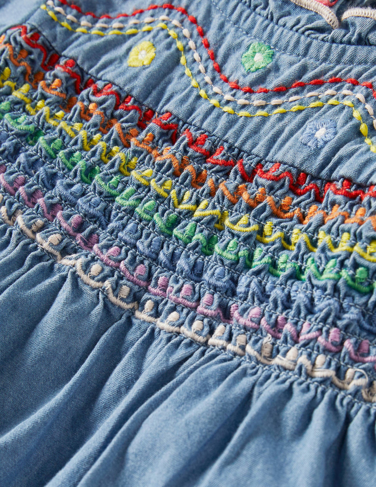 Rainbow Smocked Chambray Dress-Mid Chambray - Image 3