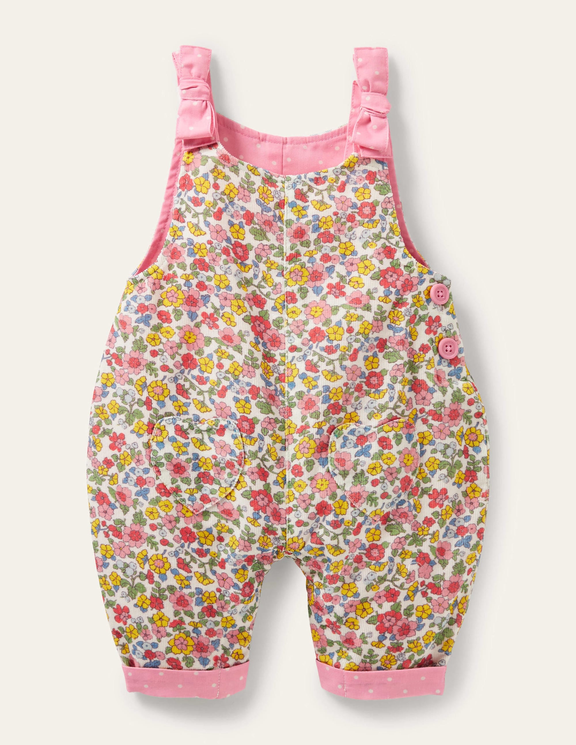 Pink Ditsy Floral Dungarees-Ivory Meadow Floral - Image 1