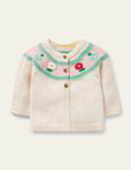 Flower Embroidered Cardigan-Ecru Marl