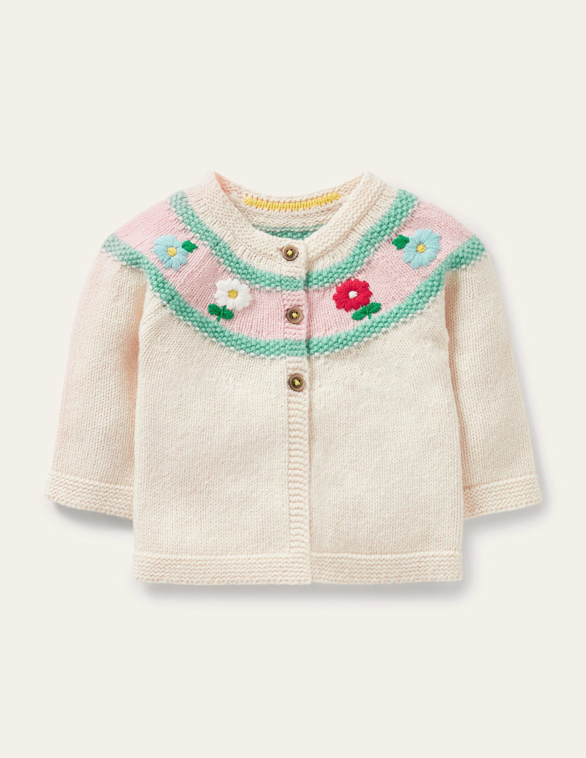 Flower Embroidered Cardigan-Ecru Marl-1