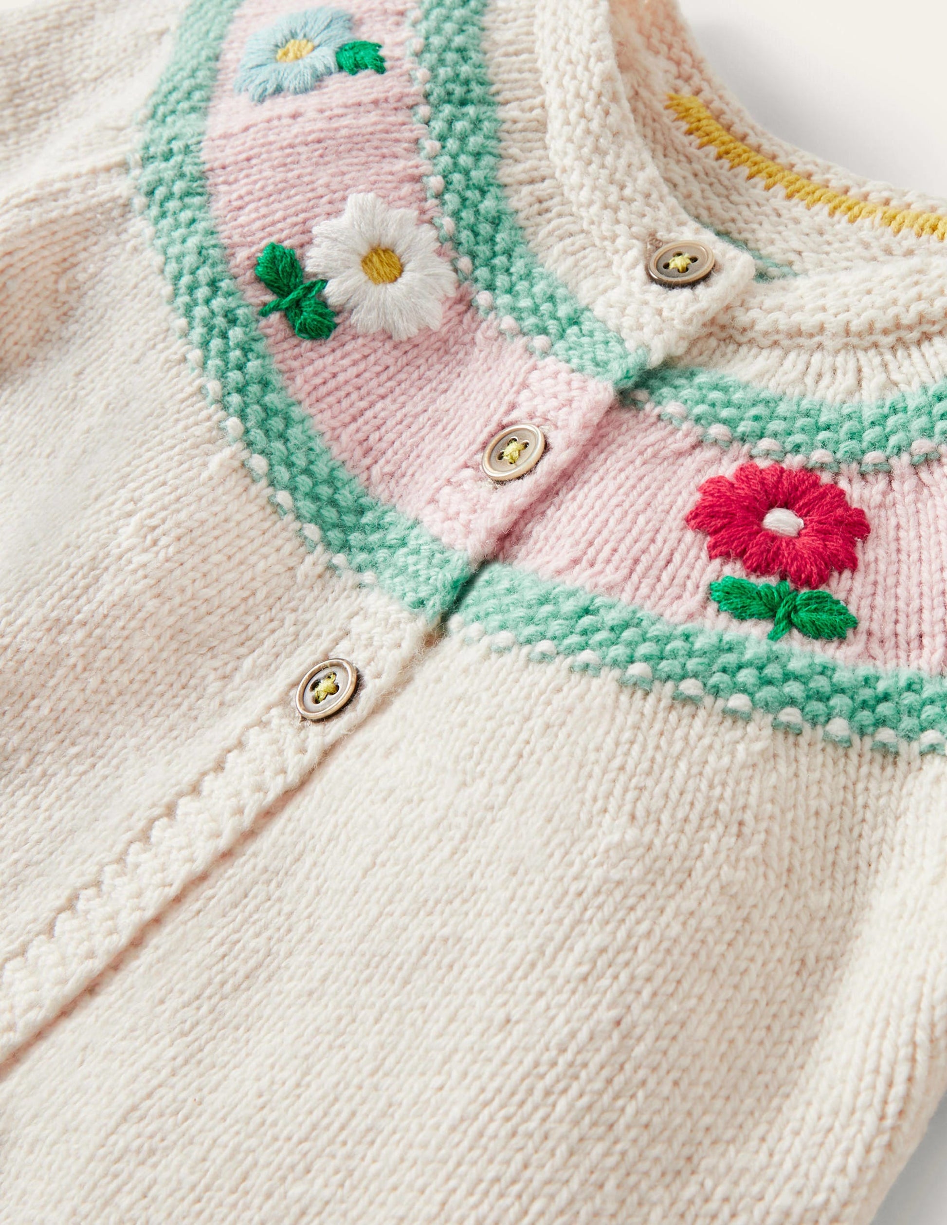 Flower Embroidered Cardigan-Ecru Marl-3