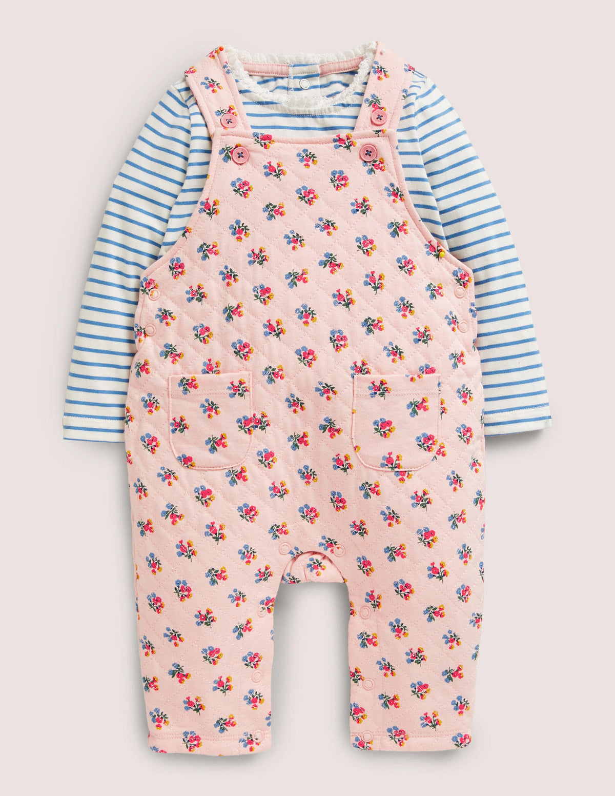 Quilted Dungaree Set-Provence Dusty Pink Posy-1