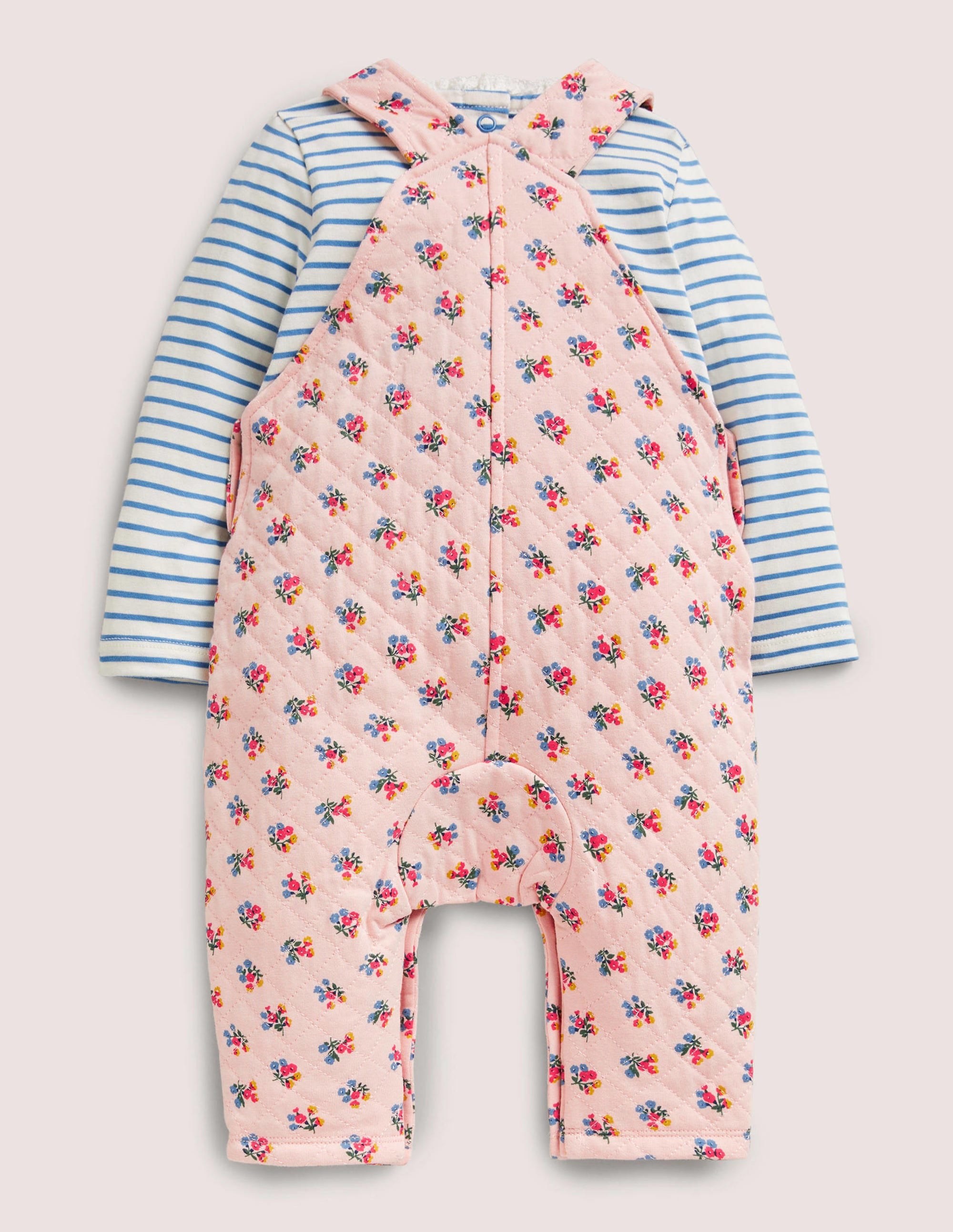 Quilted Dungaree Set-Provence Dusty Pink Posy - Image 2