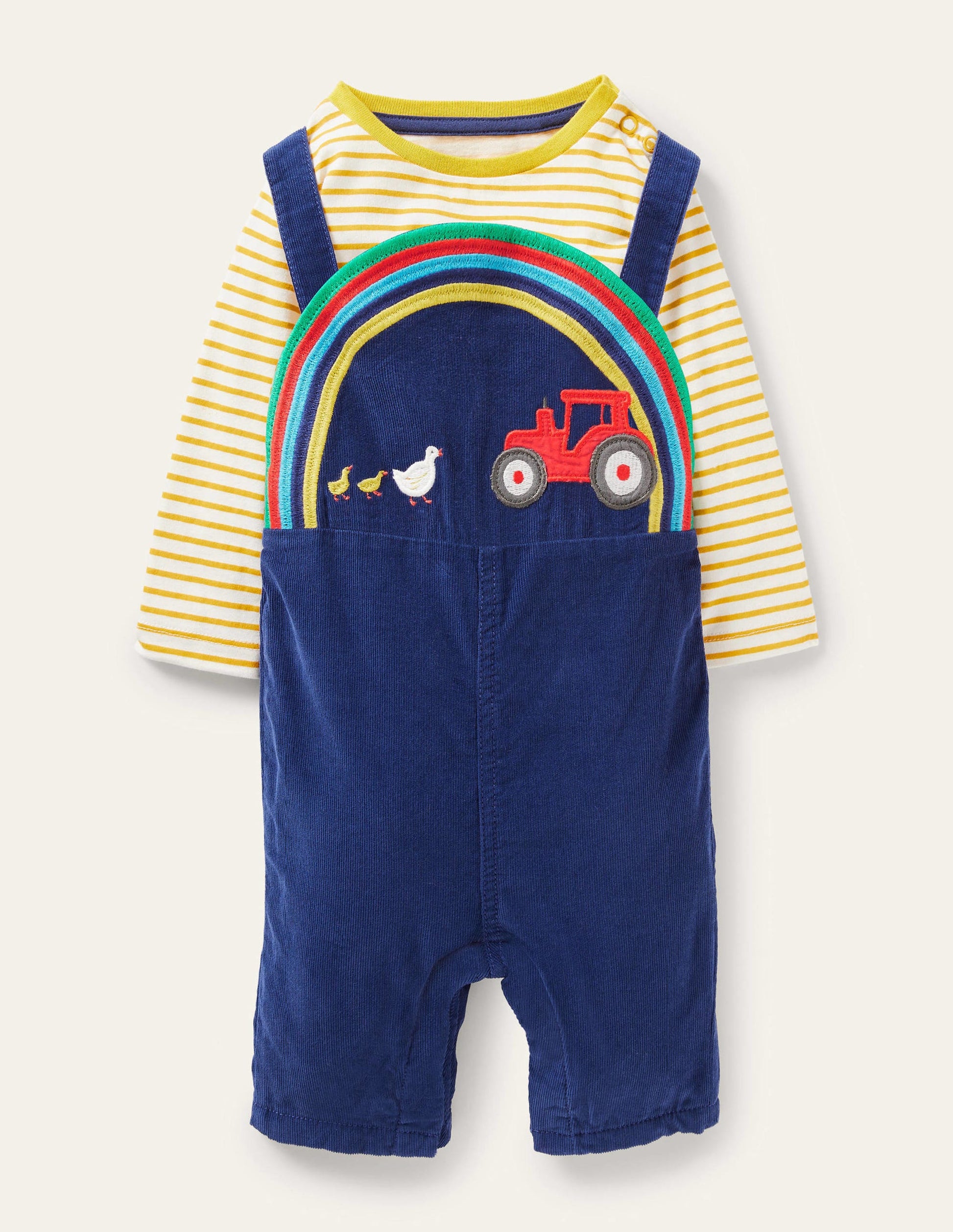 Woven Dungaree Set-Starboard Blue Farm-1