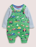 Jersey Dungaree Set-Iguana Green Farm Friends