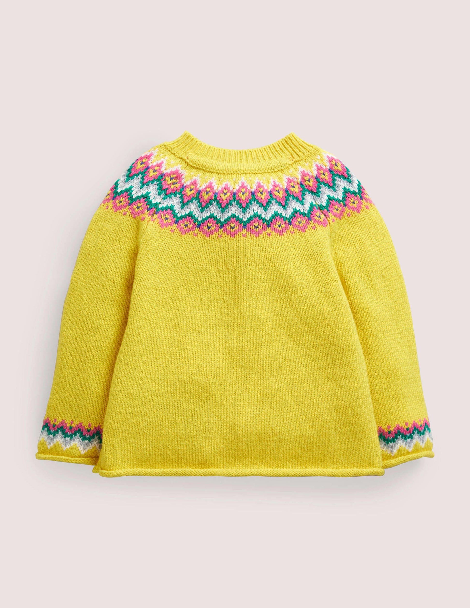 Novelty Fair Isle Cardigan-Sweetcorn Yellow Fairisle Hens-2