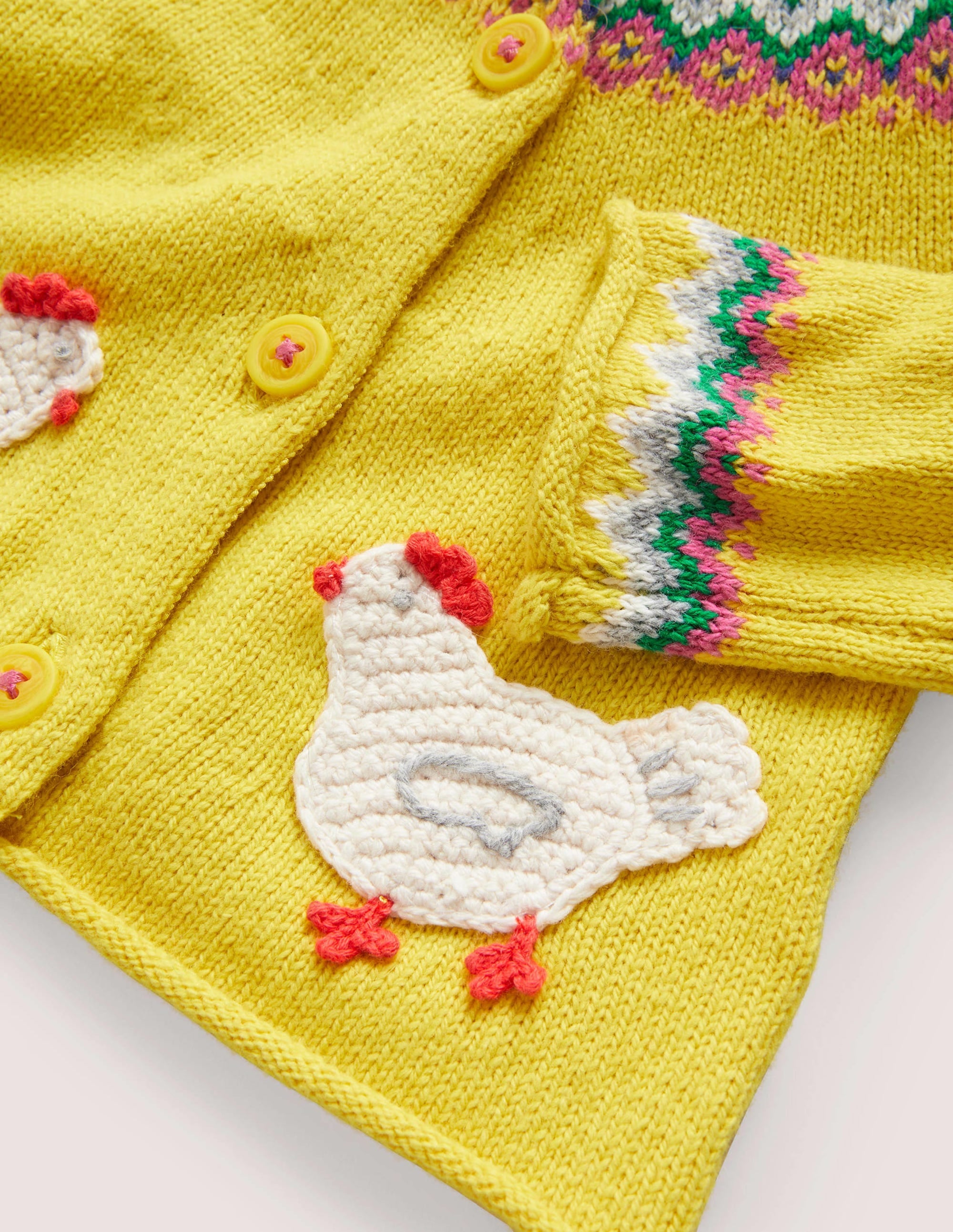 Novelty Fair Isle Cardigan-Sweetcorn Yellow Fairisle Hens - Image 3
