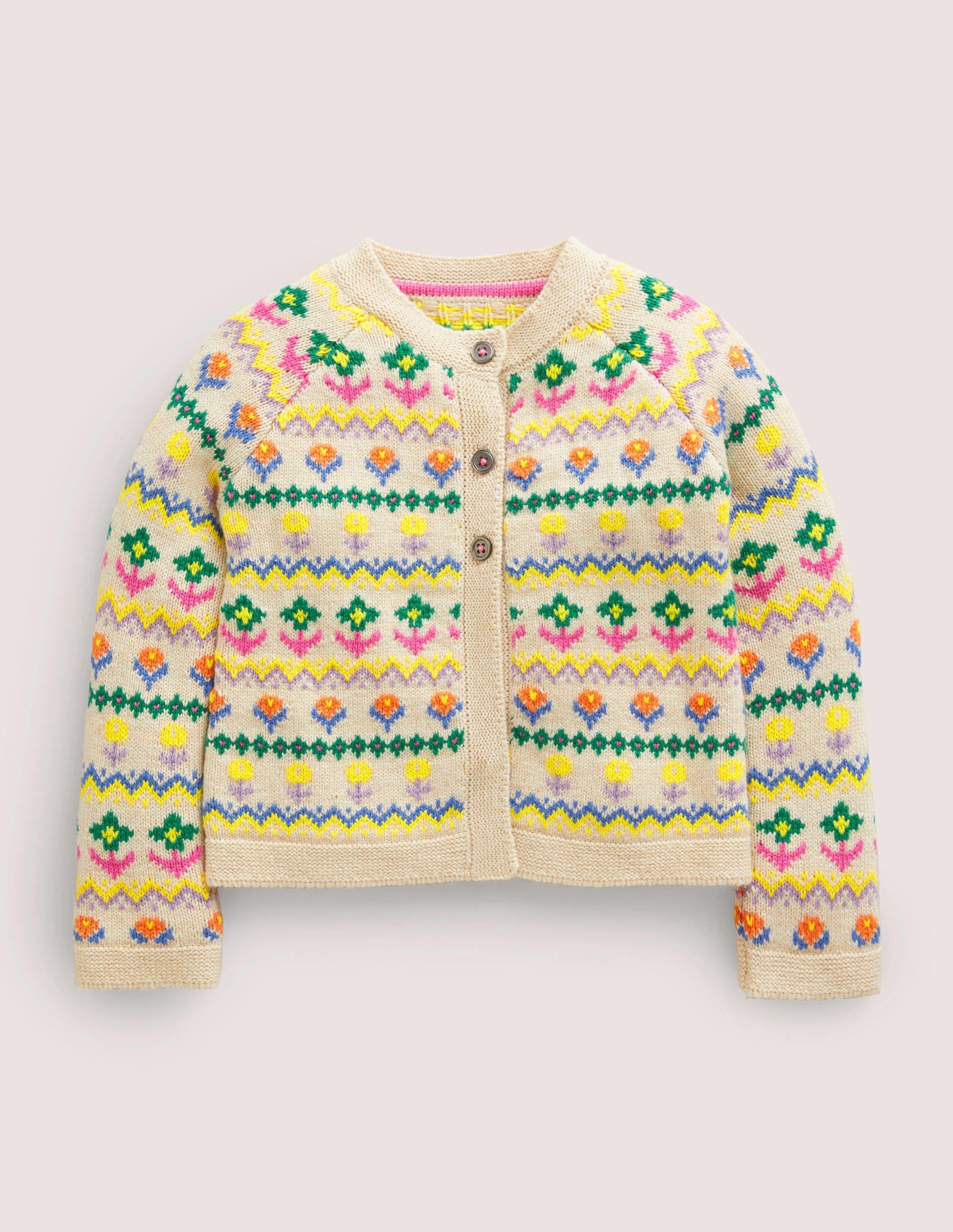 Flower Fair Isle Cardigan-Oatmeal Marl Multi Flower-1