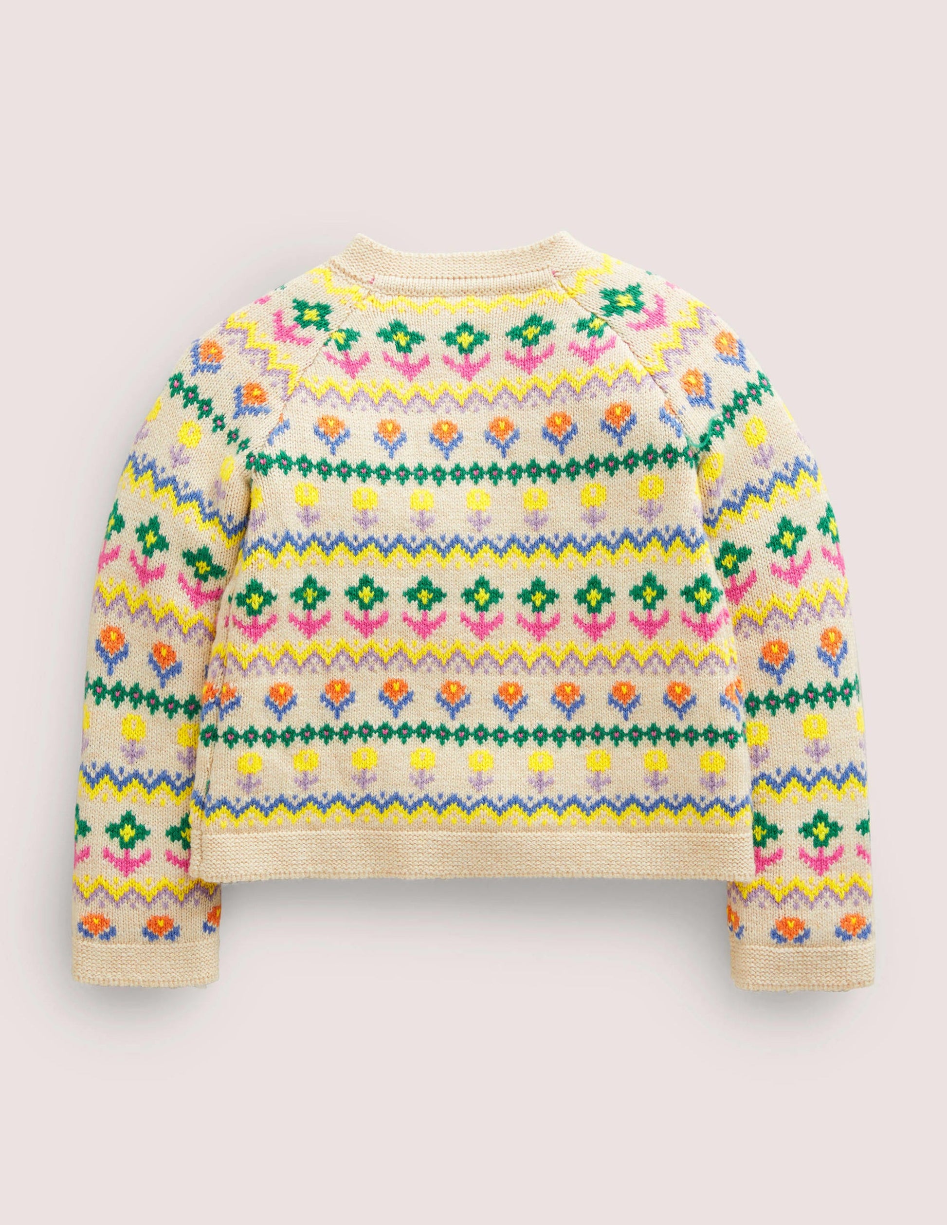 Flower Fair Isle Cardigan-Oatmeal Marl Multi Flower-2